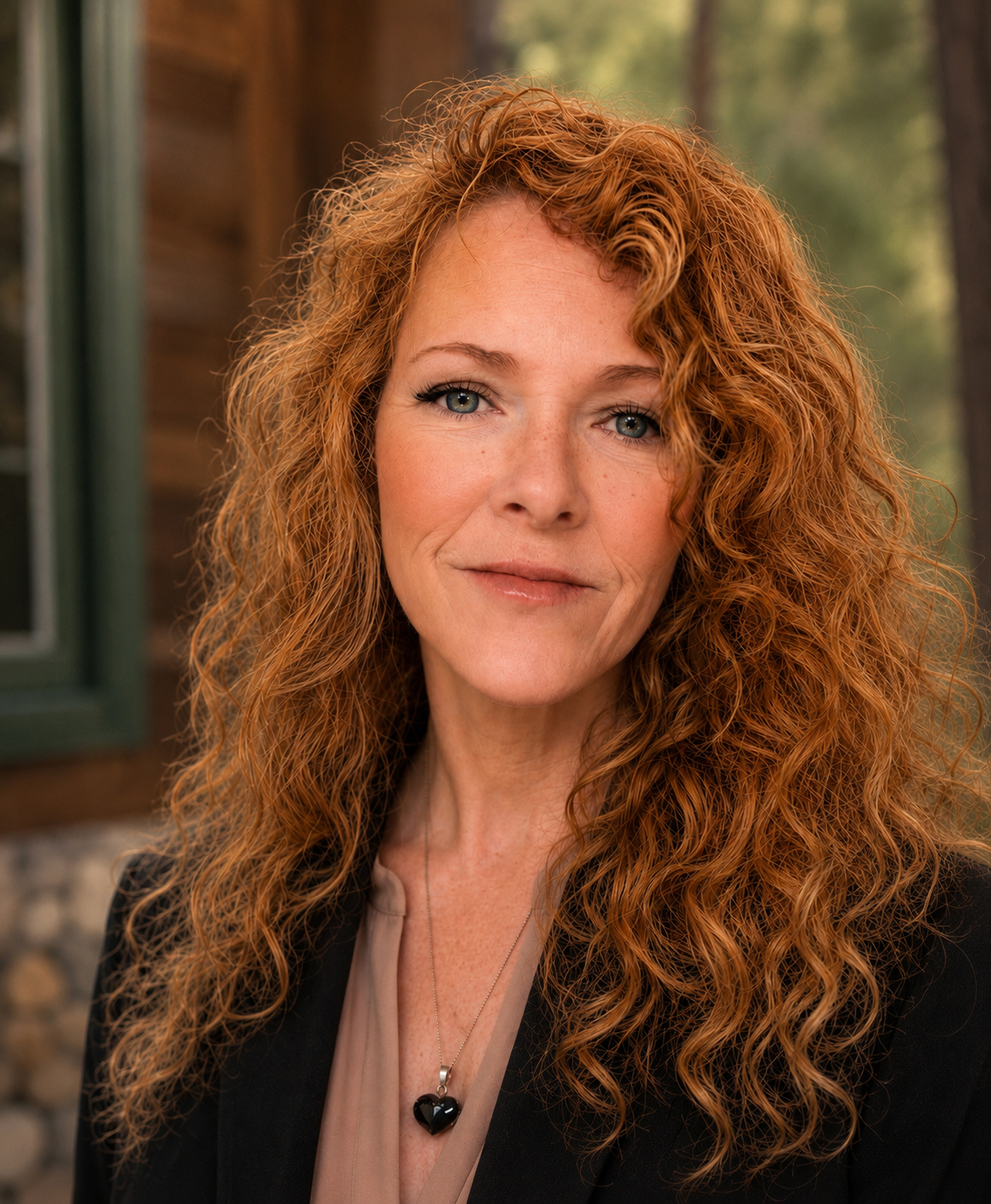 Curly haired redheaded woman in Idyllwild