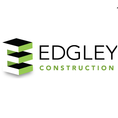 Logo for Edgley Construction Group featuring a stylized 3D letter 'E' in black and green above the company name in black and green text.