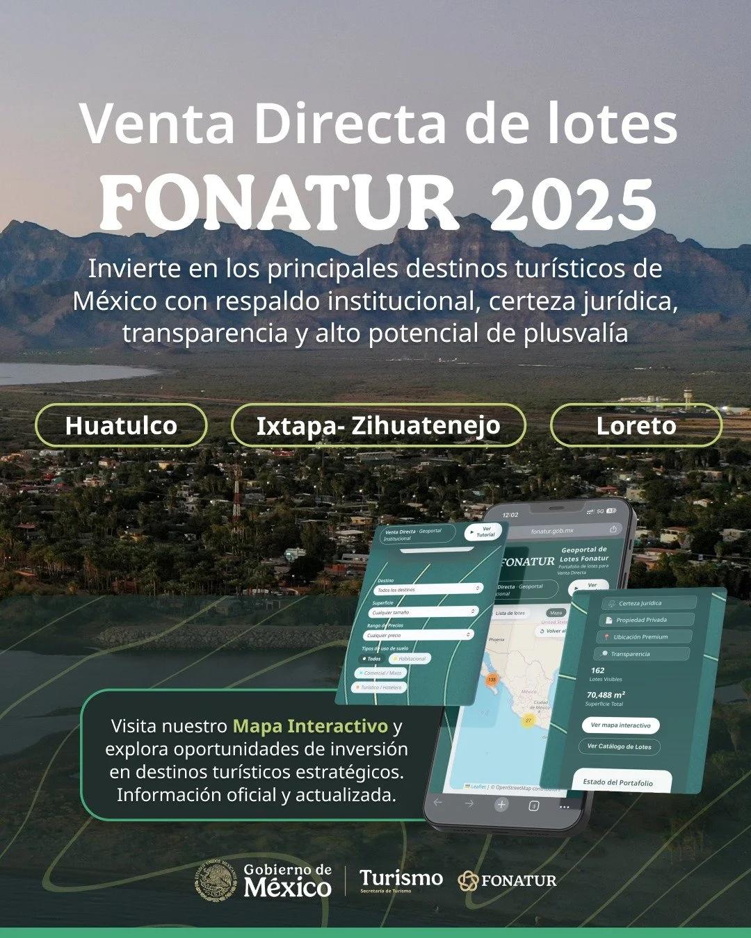Fonatur publica lista de lotes para Venta Directa en Huatulco, Ixtapa-Zihuatanejo y Loreto