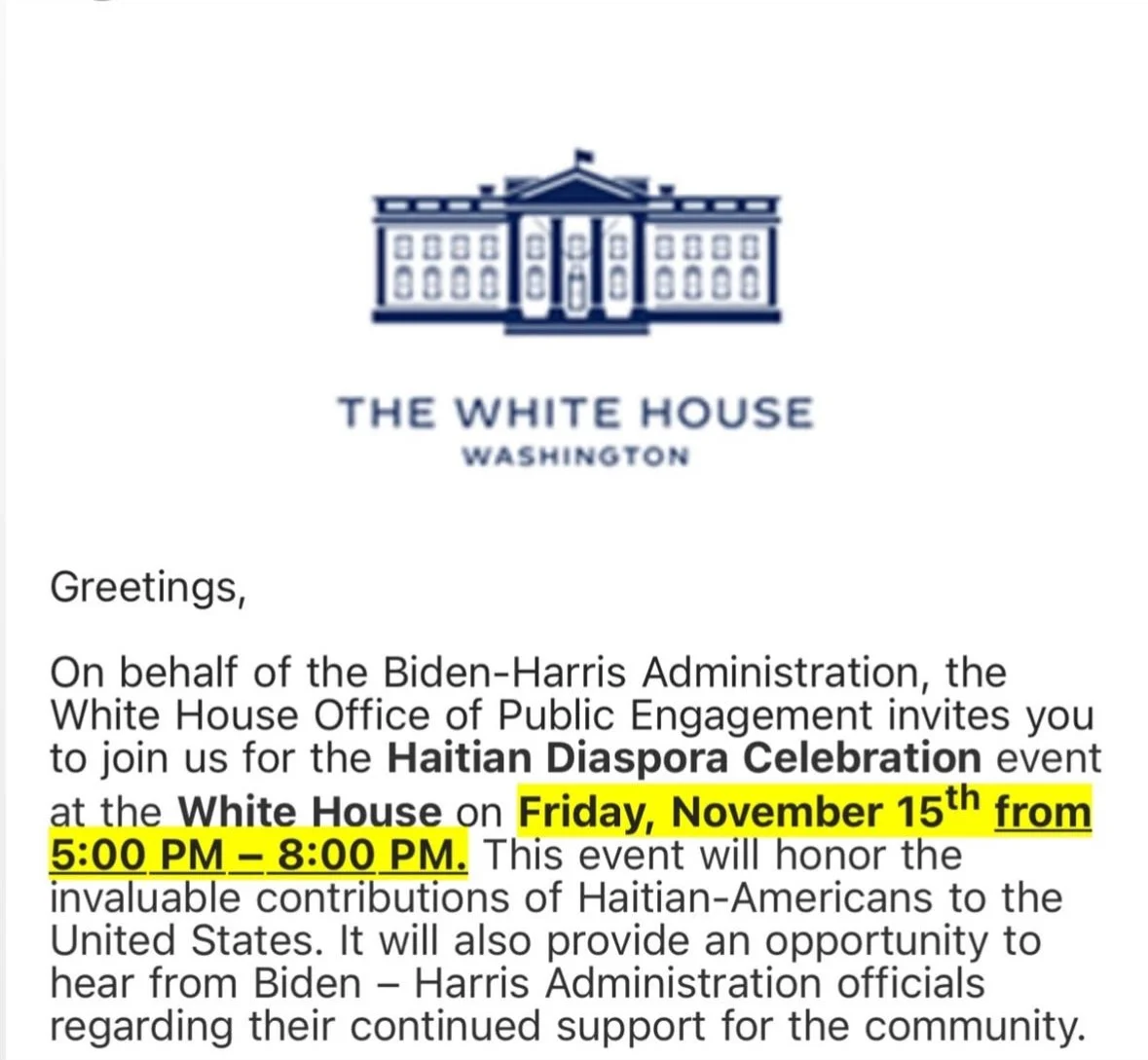 Invitation to the White House 