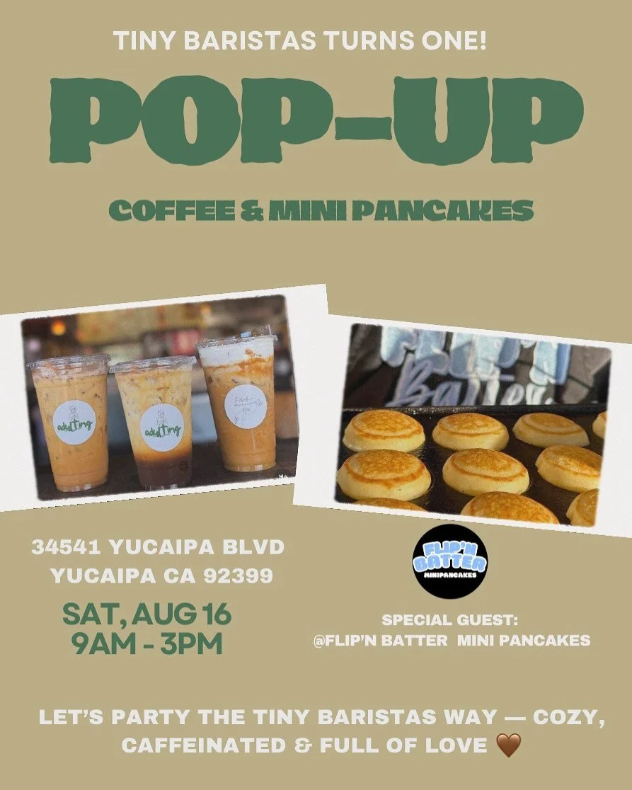 We&rsquo;re turning ONE! 🎉 Come celebrate with us at Tiny Baristas with coffee, good vibes, and a special guest serving up mini pancakes! 🥞☕️ @flipnbatter_minipancakes 
She will be serving Dubai mini pancakes , build your own, &amp; Oreo pancakes ?