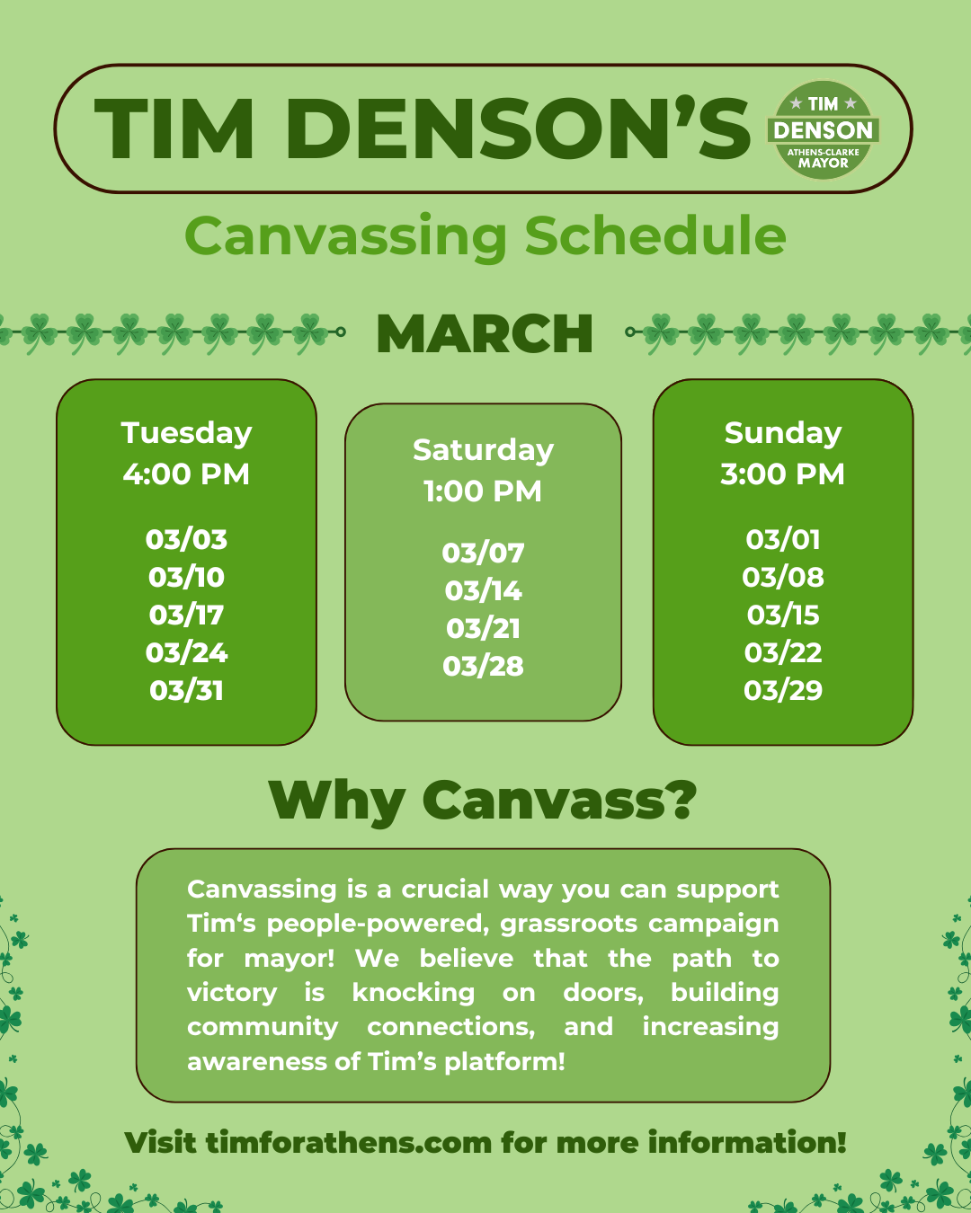 Tuesday Canvassing! (March 31)