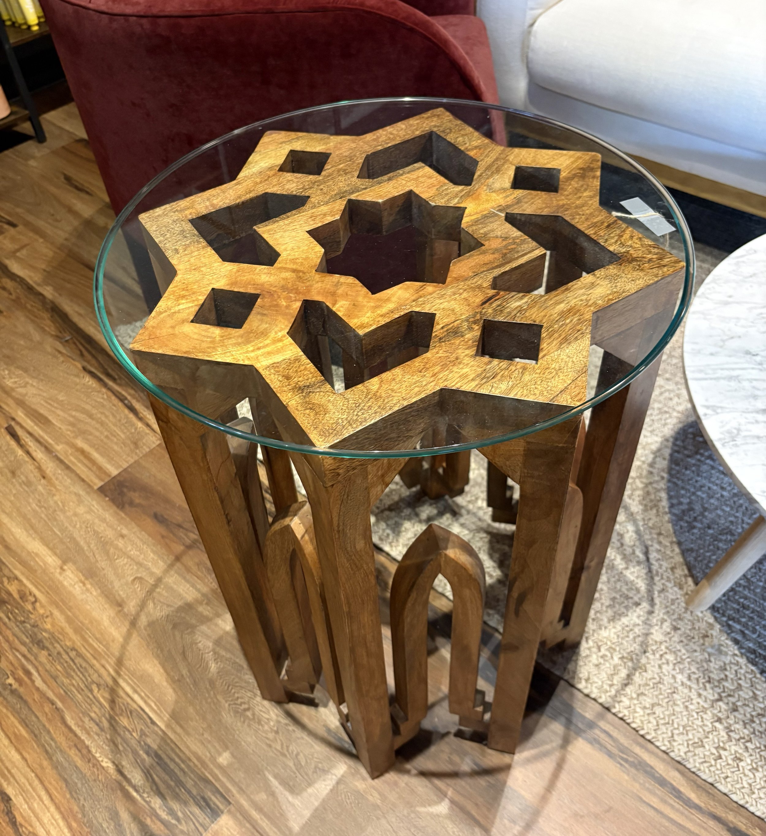 Glass Top Wood "Star" Table