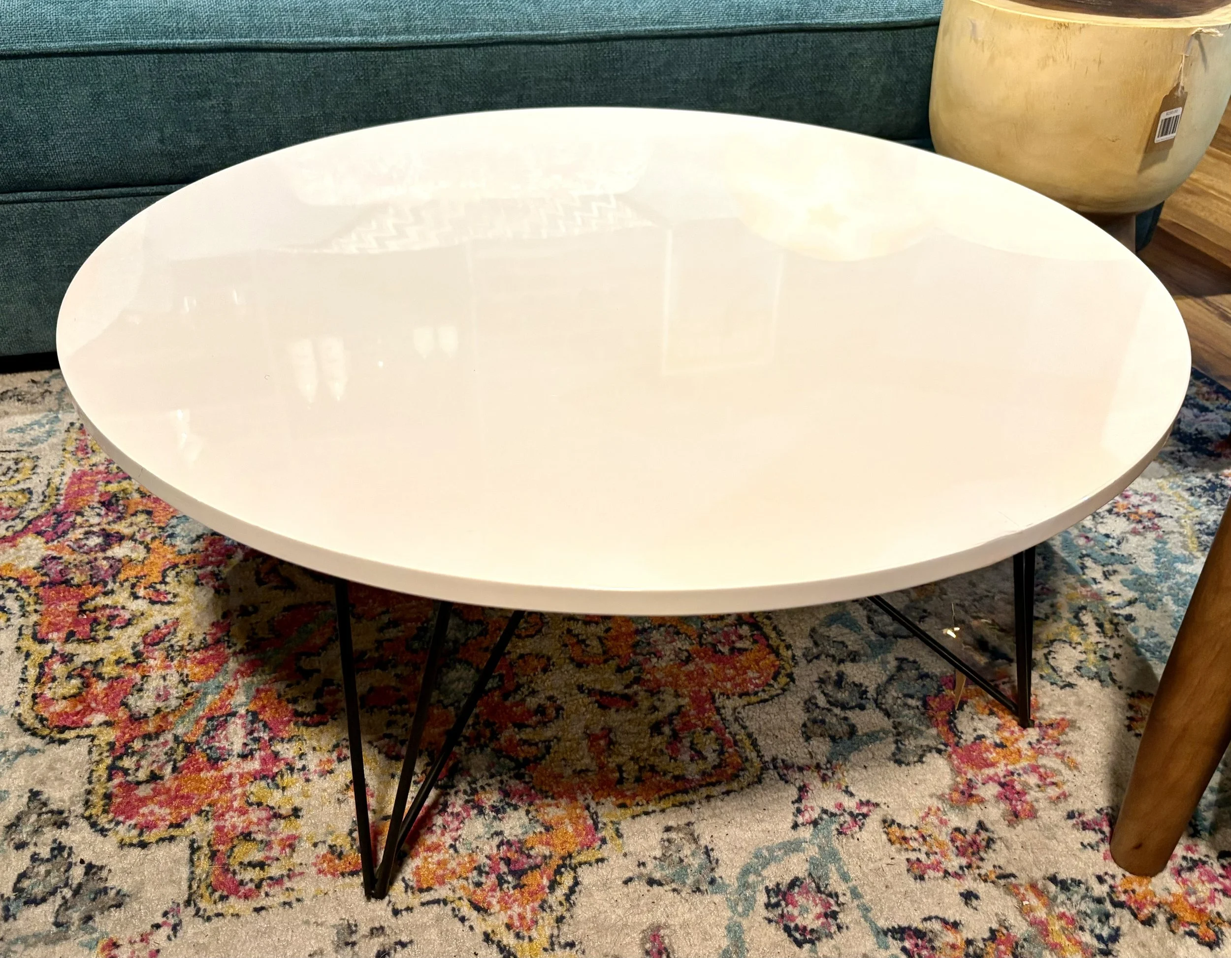 White Acrylic Coffee Table with Hairpin Legs
