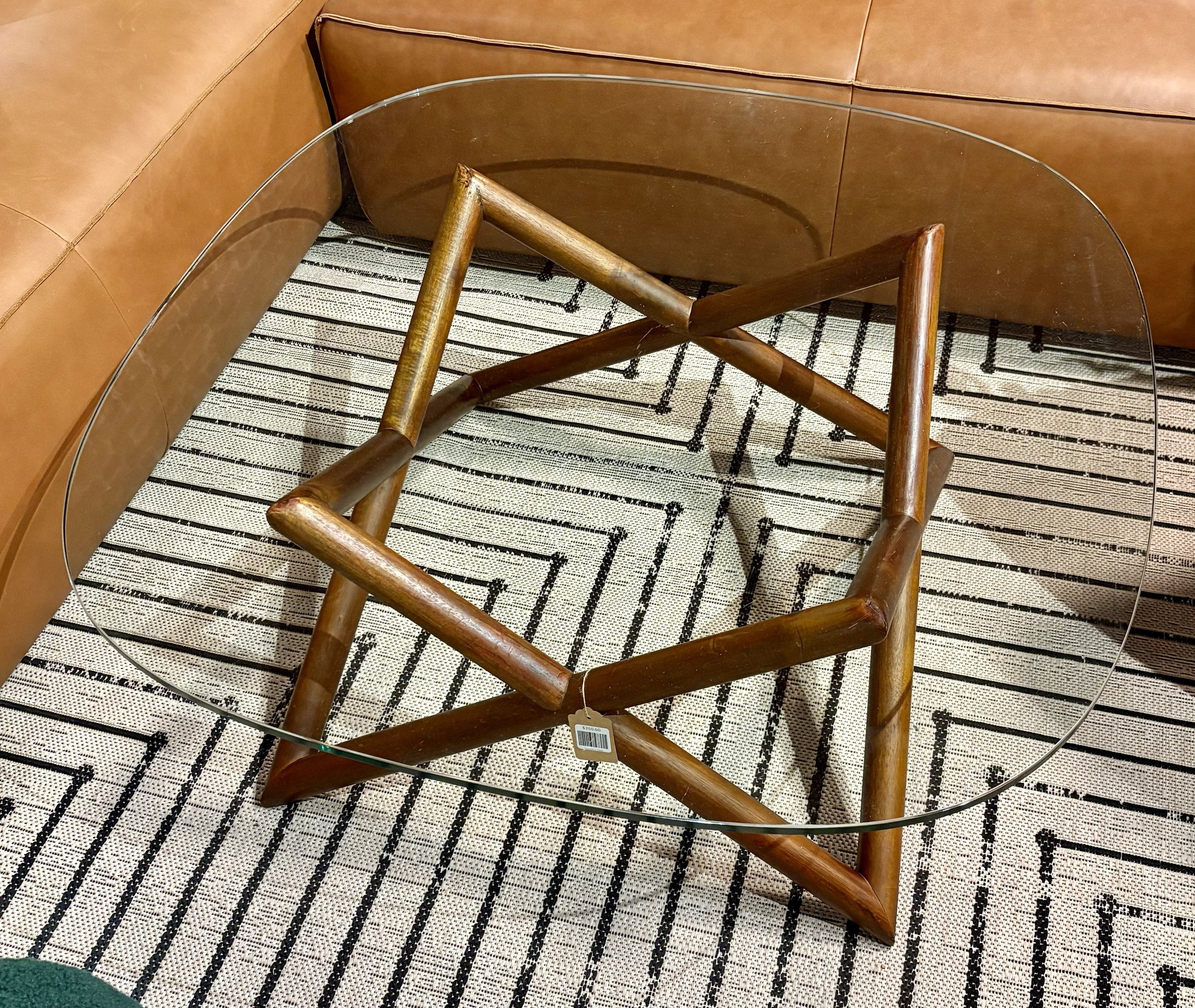 Refurbished vintage wood and glass coffee table