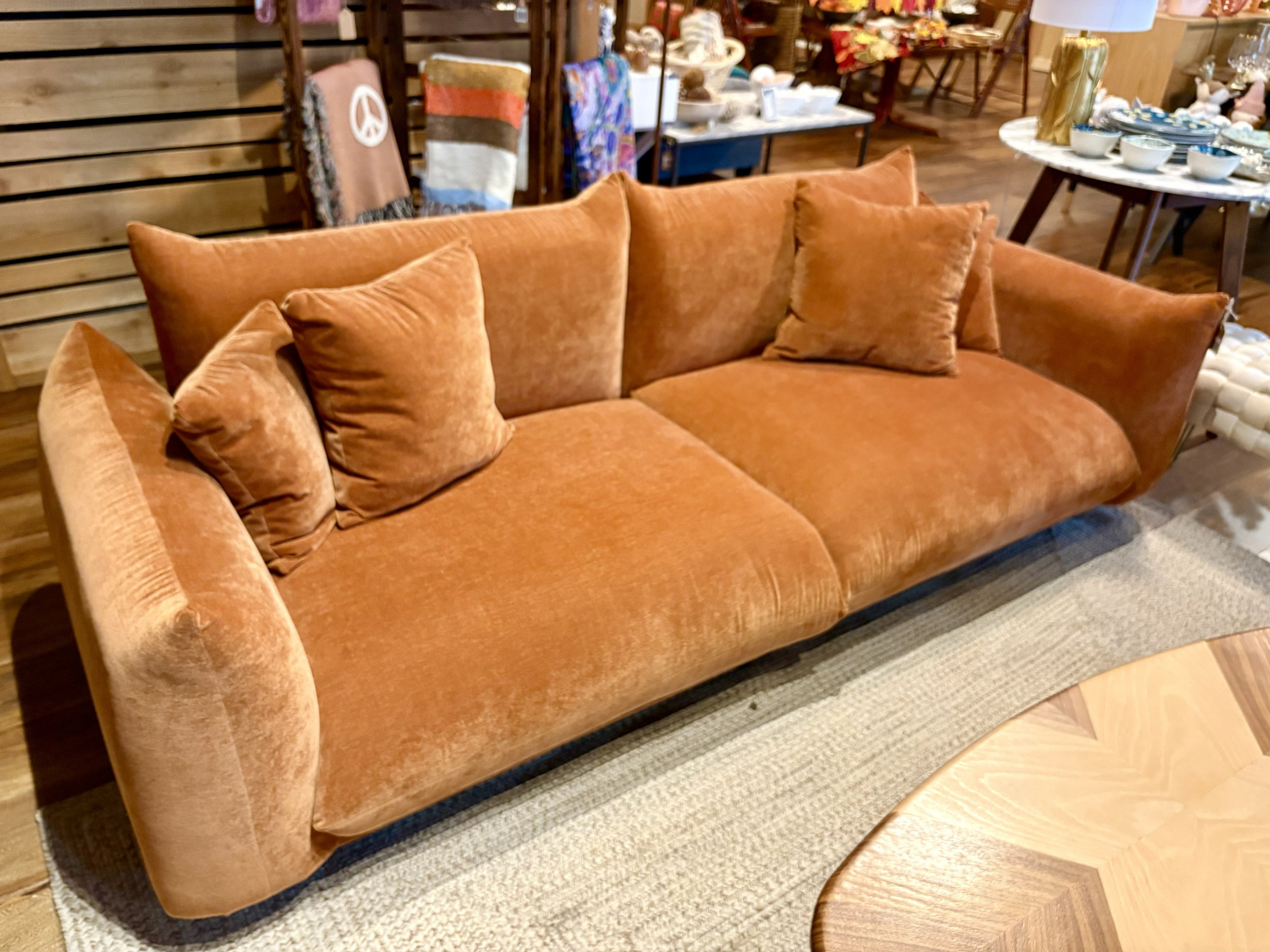 Sleek Rust Velvet Couch 