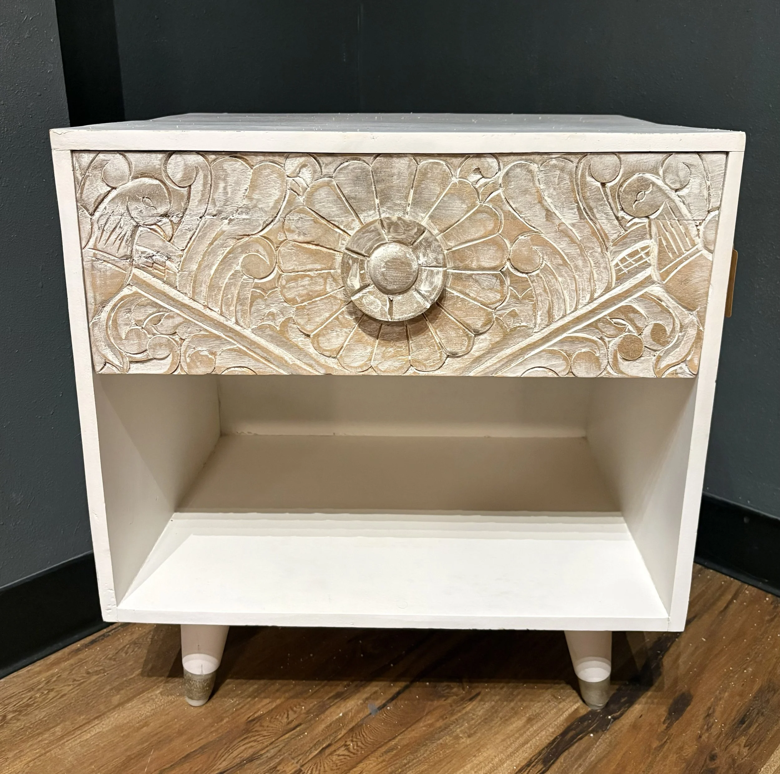 Carved Wood Bedside Table (2)