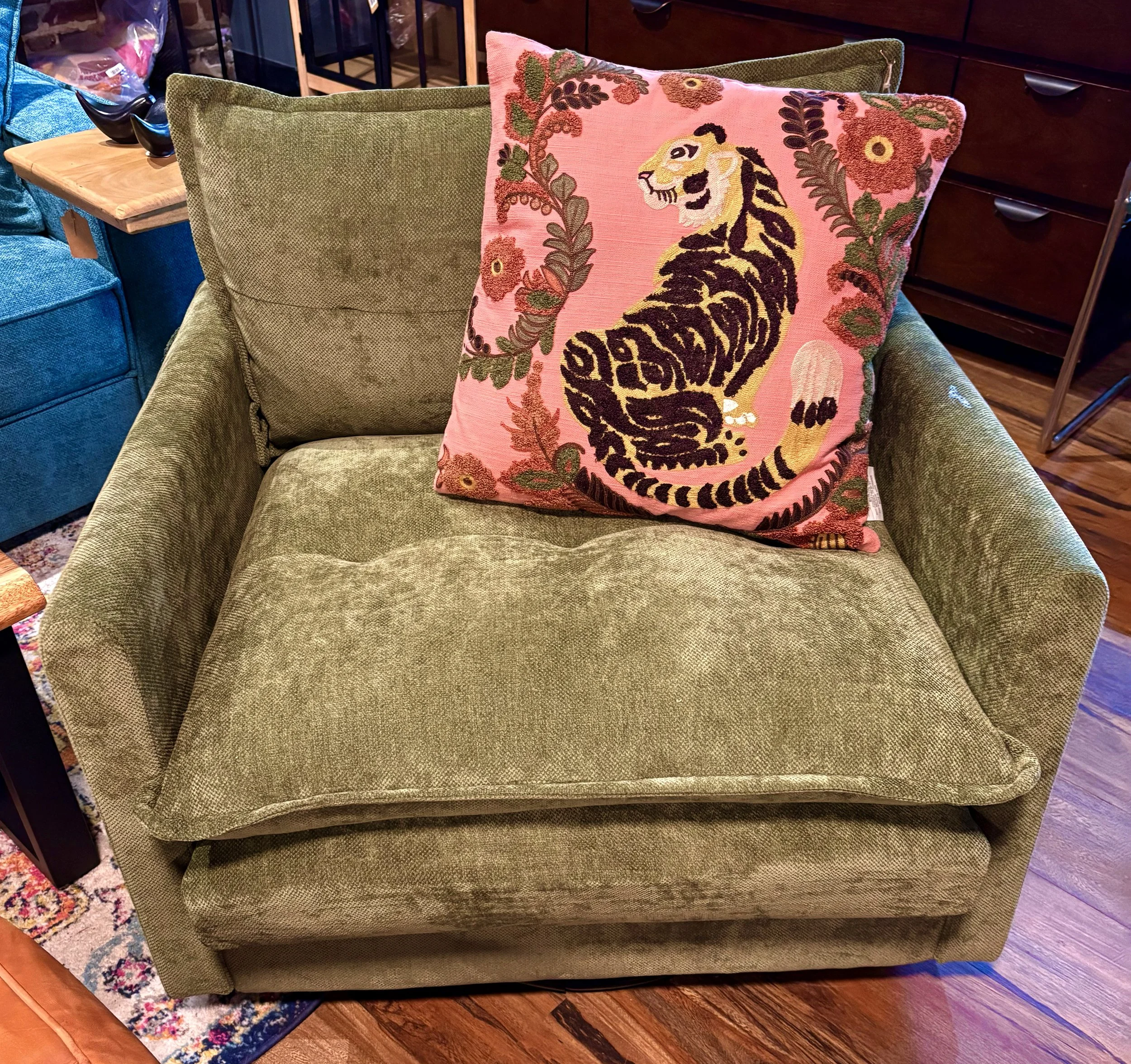 Green Cheille Swivel Chair