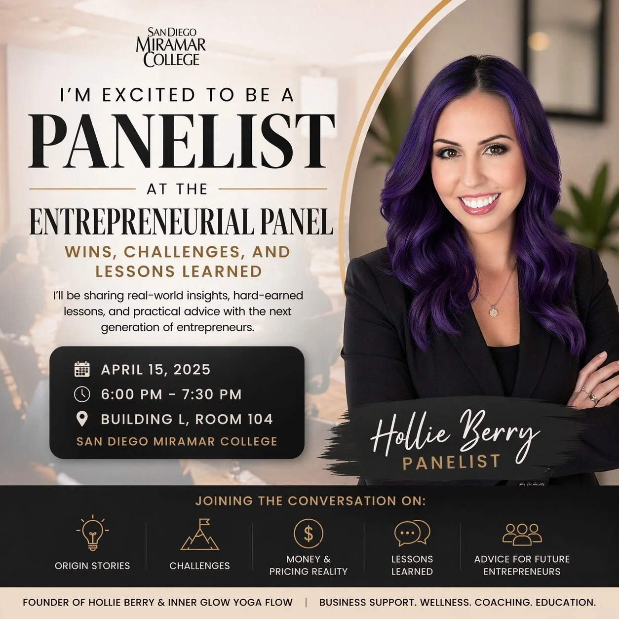 So honored to be joining the Entrepreneurial Panel: Wins, Challenges, and Lessons Learned as a panelist at San Diego Miramar College.

I&rsquo;ll be sharing parts of my journey as a founder, including lessons from building, pivoting, learning the har