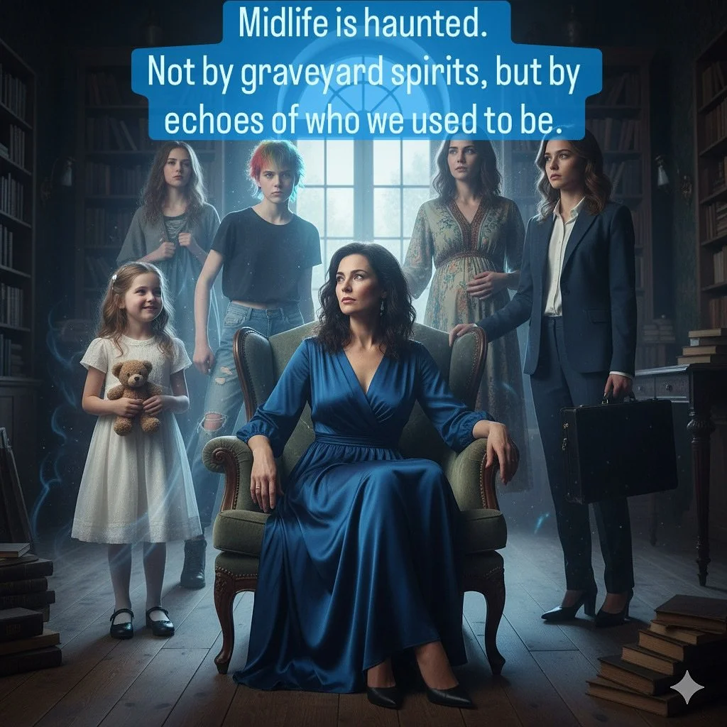 Midlife is haunted.
Not by graveyard spirits, but by echoes of who we used to be.

The thinner, freer, bolder self we hold up as evidence that we are somehow less now.
The love we lost.
The choices we didn&rsquo;t make.
The grief we hid in our bones.