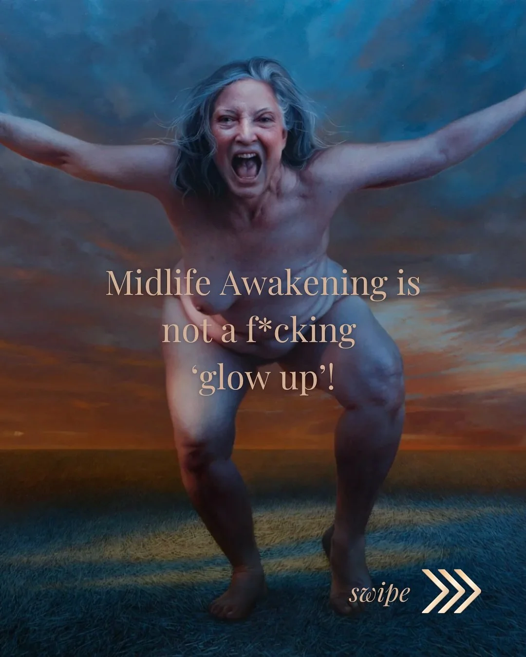 Mid-life awakening is not a fucking glow-up.

It&rsquo;s the moment life stops letting you lie to yourself. 
When the mask cracks, the armour slips and the woman you&rsquo;ve buried starts to roar. 

All the grief you suppressed. 
All the needs you s