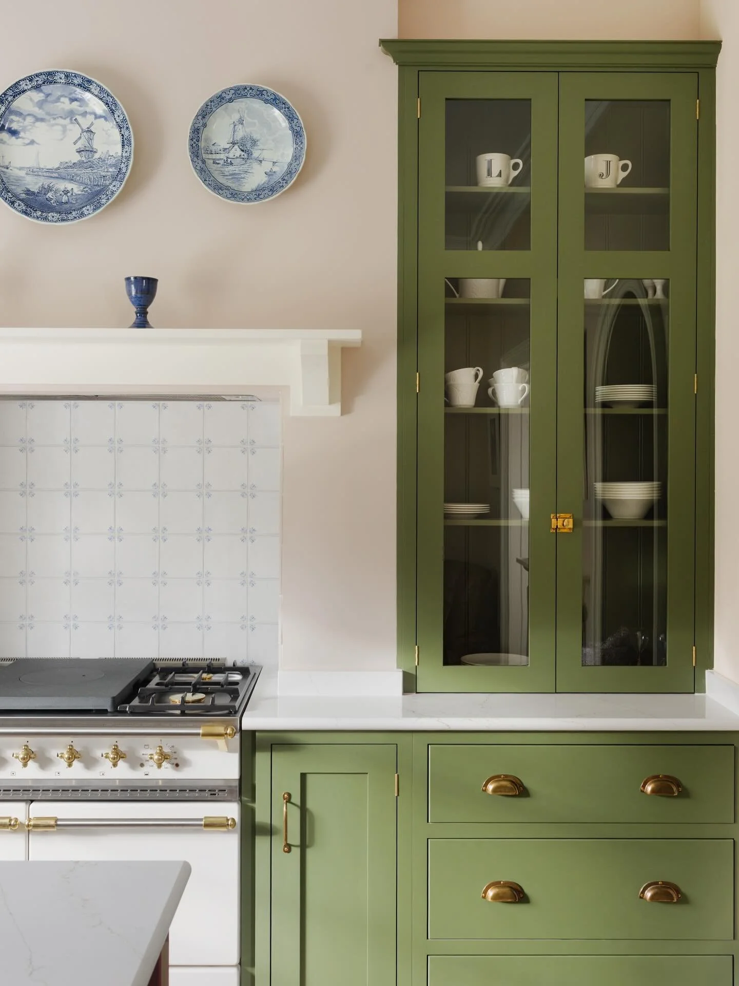 One of our favourite kitchens to date - Bold colour, luxury finishes and pantry perfection - this @devolkitchens at Dorset House has it all &amp; blends perfectly with the @quornstoneofficial herringbone floor tiles. 

#interiors #heritagerenovation