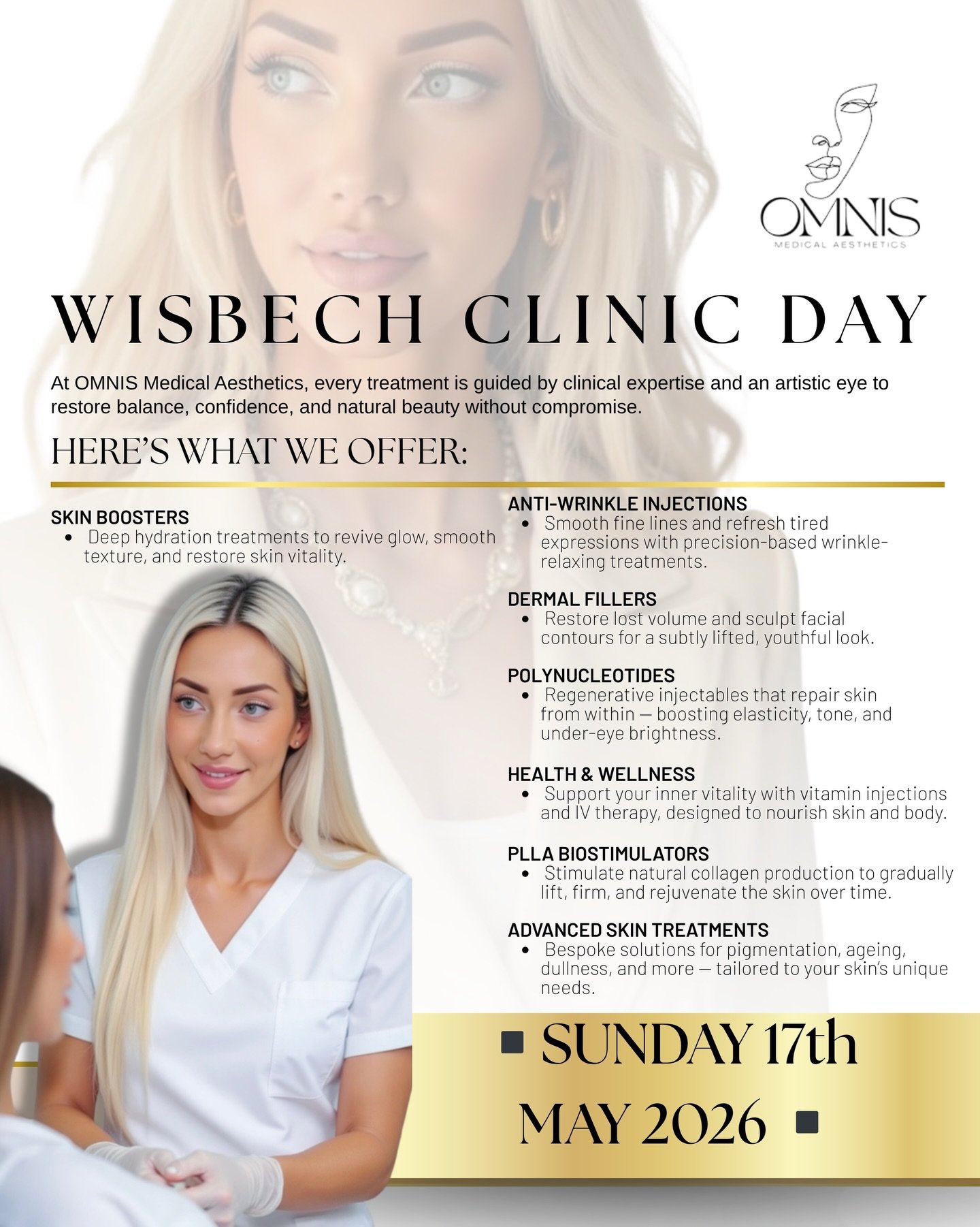 ▪️▪️▪️Wisbech Clinic Day ▪️▪️▪️
📅 Sunday 17th May 2026

Advanced skin, injectables, and regenerative treatments &mdash; tailored to you. 
Limited availability. DM to book 🤍

#WisbechAesthetics #MedicalAestheticsUK #NaturalAesthetics #SkinConfidence
