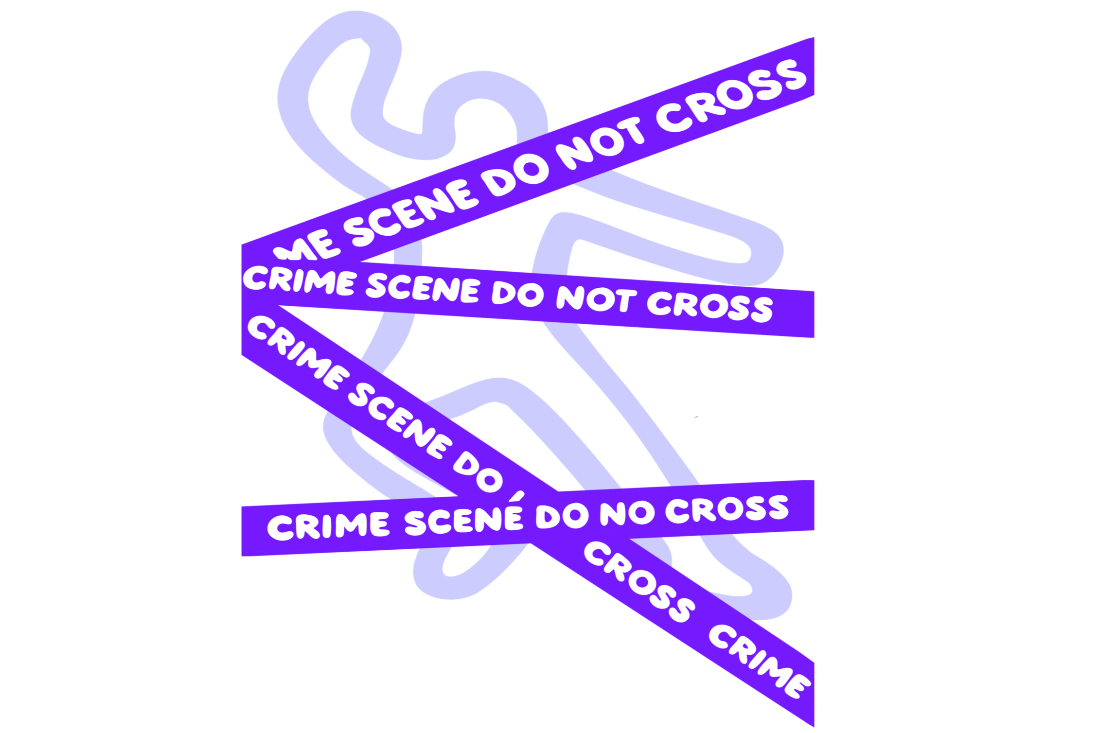 A white outline of a star wrapped with purple crime scene tape that reads "Crime Scene Do Not Cross" repeatedly.