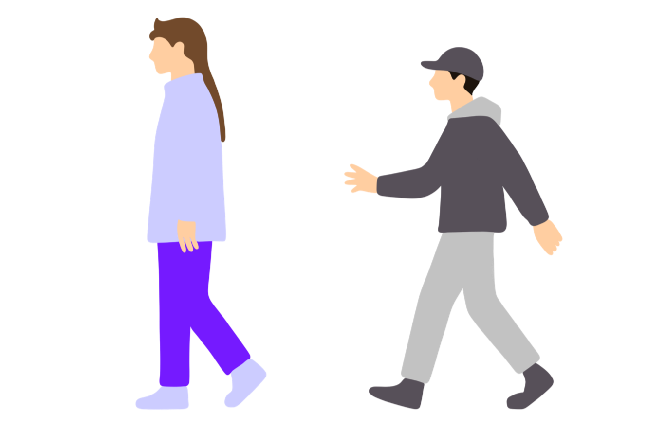 A digital illustration of a person pushing a shopping cart with a woman waiting in line behind them.