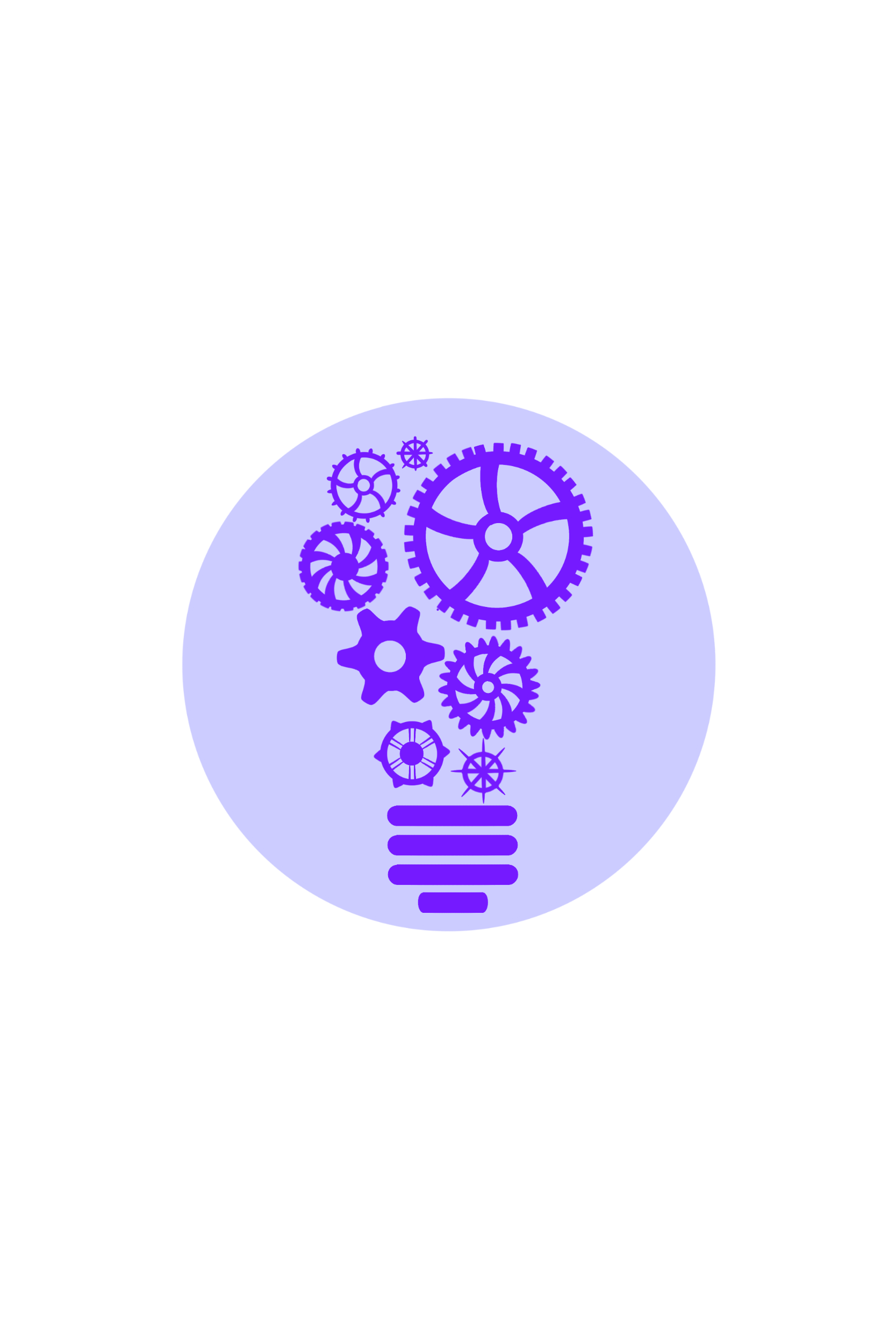 Illustration of a light bulb with gears inside, symbolizing innovation, ideas, and mechanical or technical thinking.