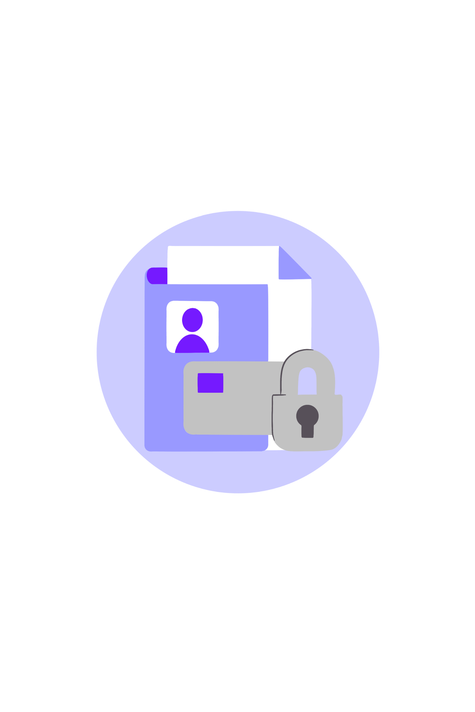 Illustration of a locked profile icon, a document, and a padlock, symbolizing privacy or security.