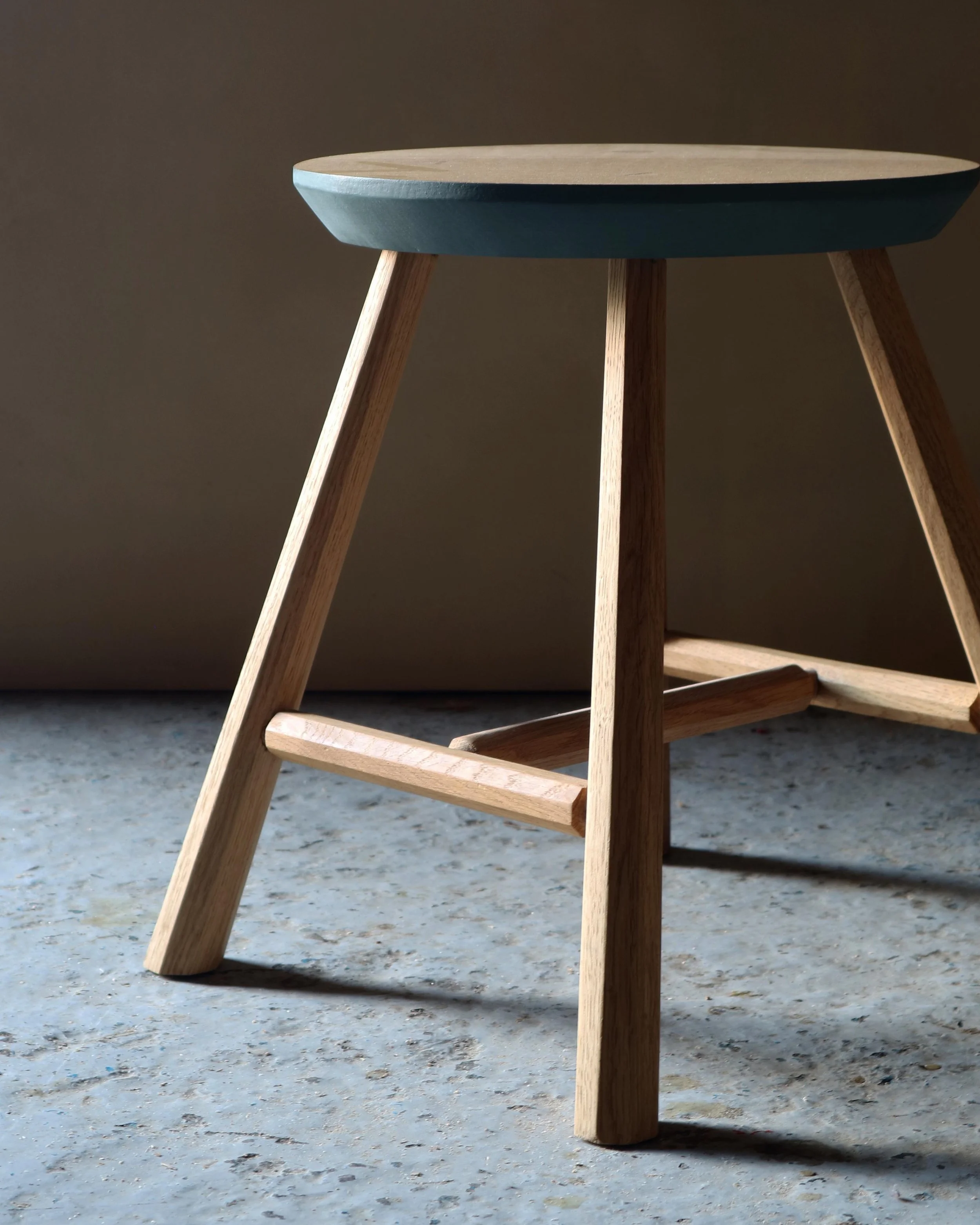 Low Staked Stool handcrafted from solid timber with octagonal legs and traditional staked construction