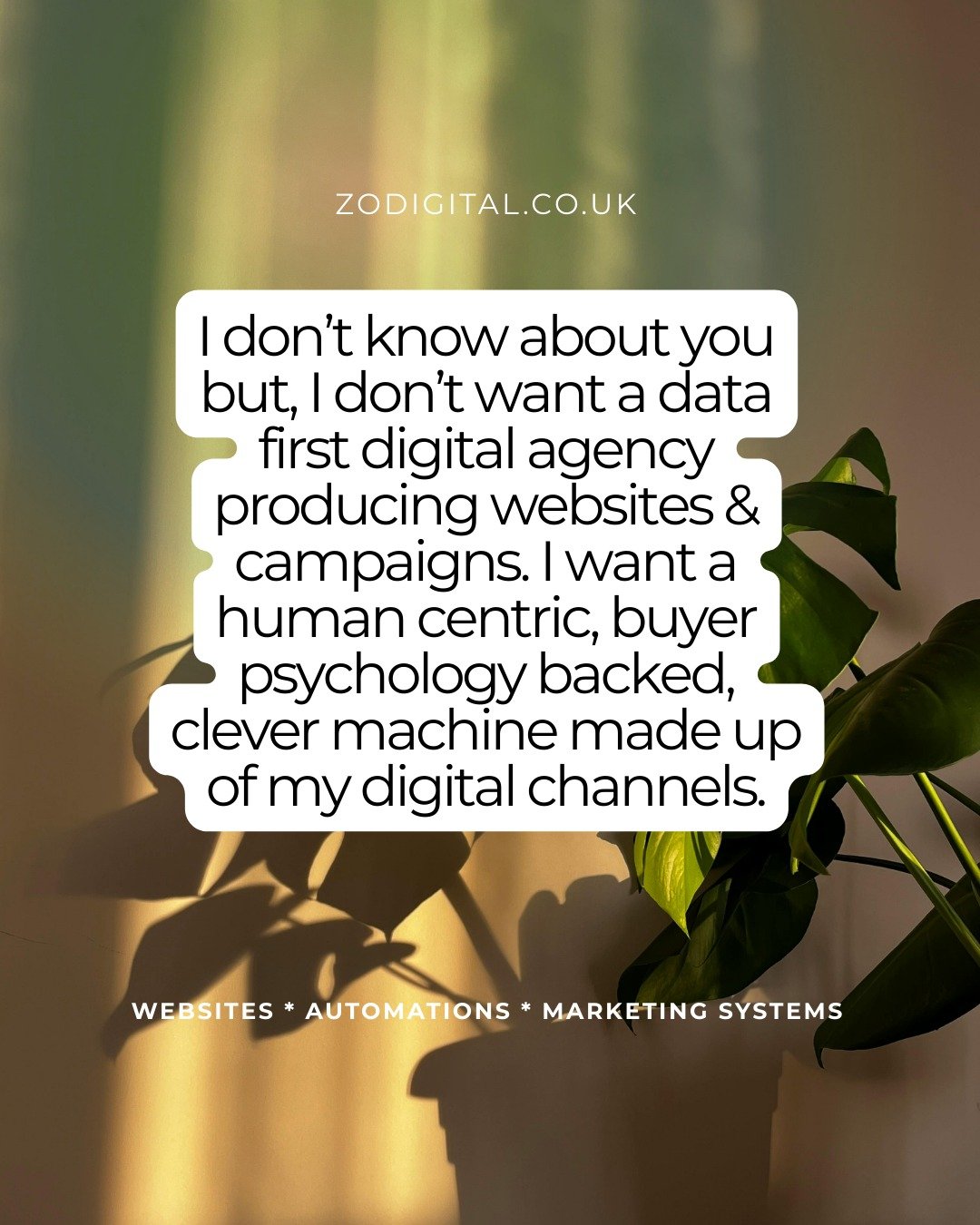 I don&rsquo;t want a data-first digital agency building my website and campaigns across any of my businesses.

Not because data doesn&rsquo;t matter - it does. It&rsquo;s especially powerful when you&rsquo;re dealing with large volumes of traffic, us