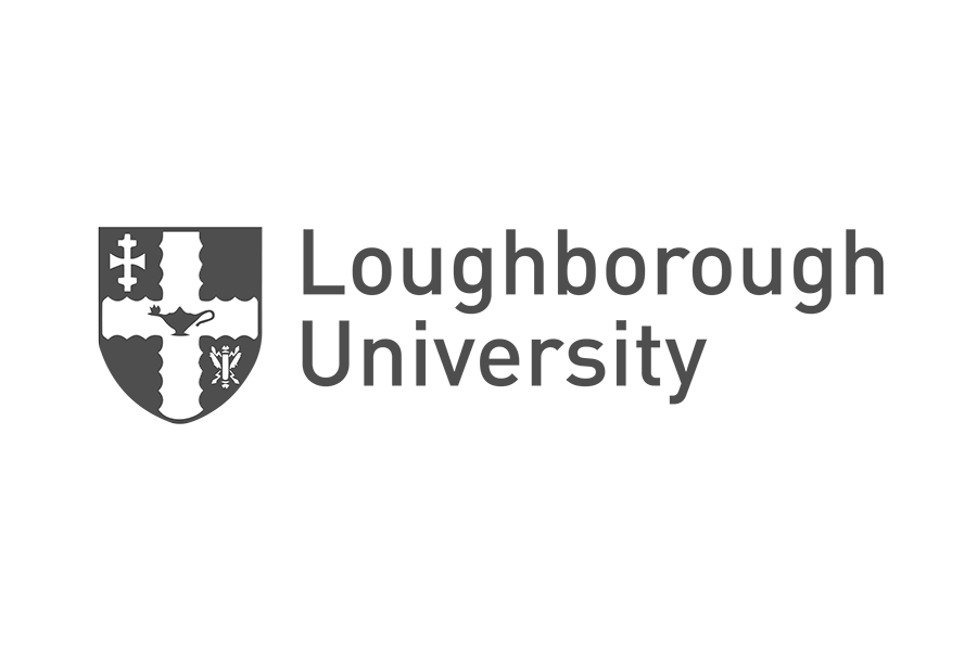 Loughborough University logo with a shield featuring a bird and other symbols and the university's name next to it.