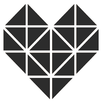 A geometric heart shape made up of black triangles with gray borders.