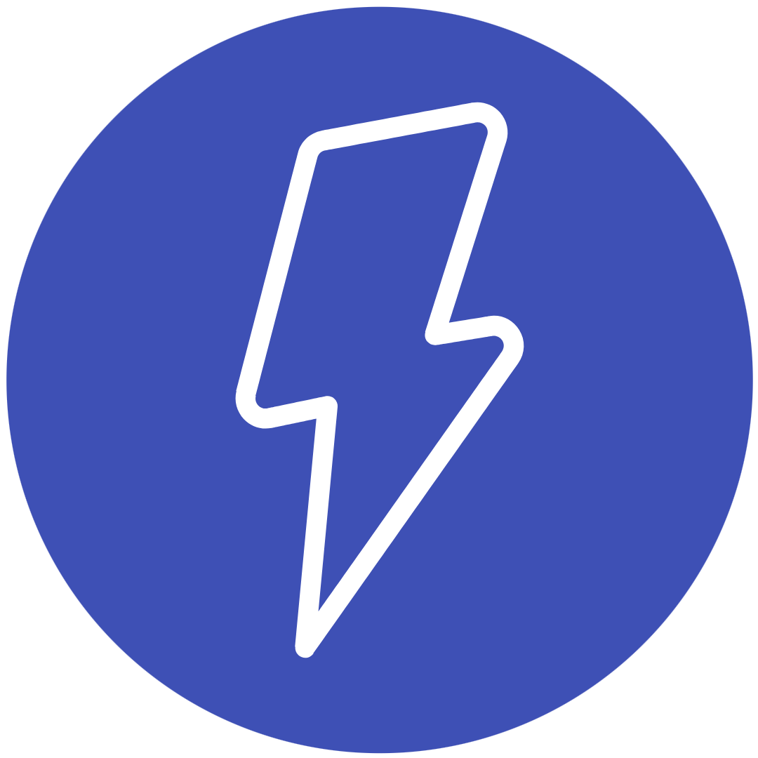 Símbolo de un rayo en color blanco dentro de un círculo azul.