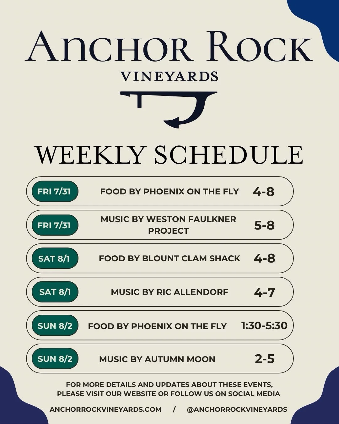 We have a full schedule this weekend with food and tasting room music every day this weekend.  This Friday we welcome our good buddy @kegslayerplayer along with Phoenix on the Fly. 

Saturday we have great sounds from @ricallendorf and  fantastic eat