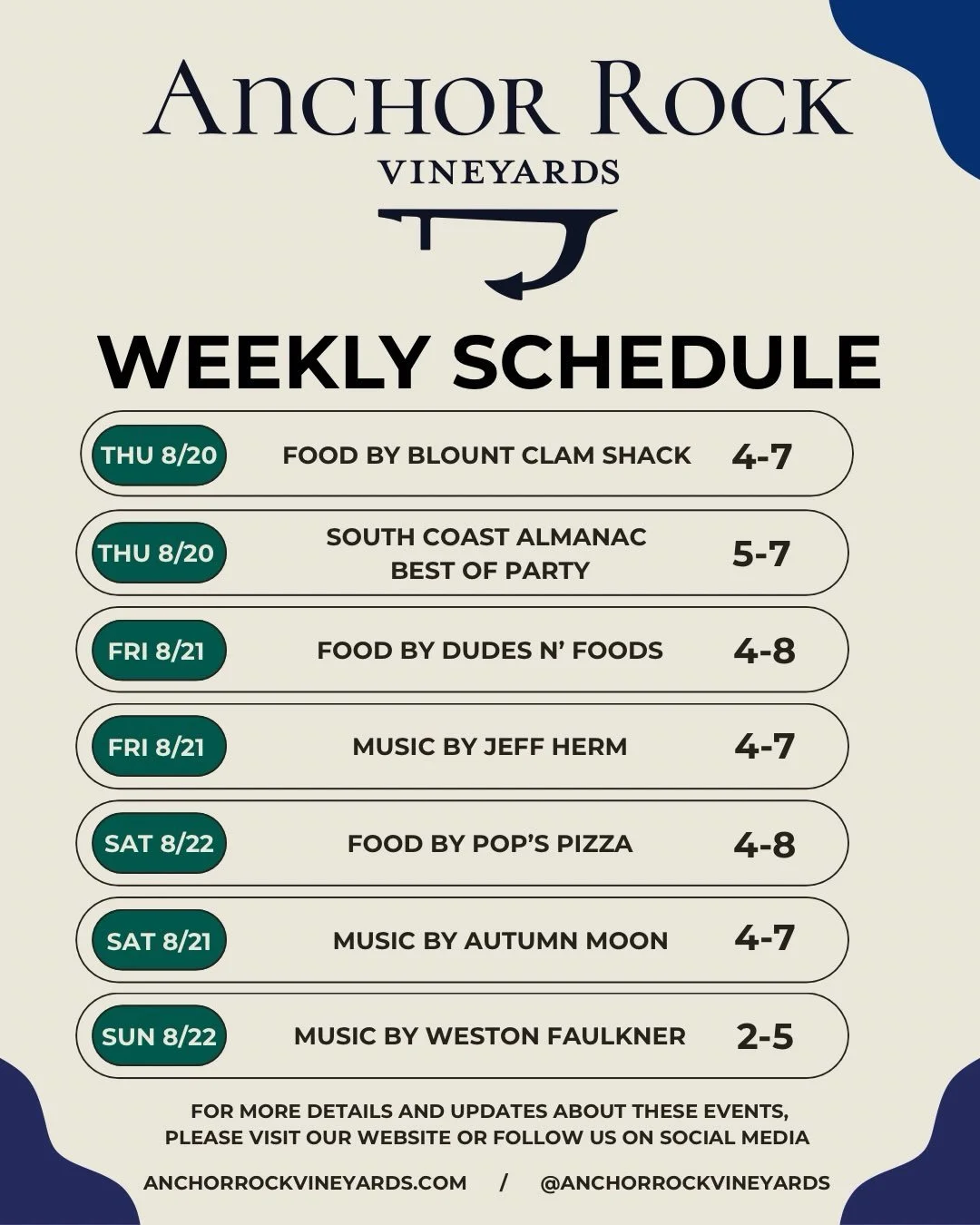 Weekend starts a little early. 

This Thursday we have @blountfoodtruck along with an event for @southcoastalmanac highlighting &ldquo;Best of the South Coast.&rdquo; We are new on the scene and proud to have won for Wine Tasting.  A shout out to all