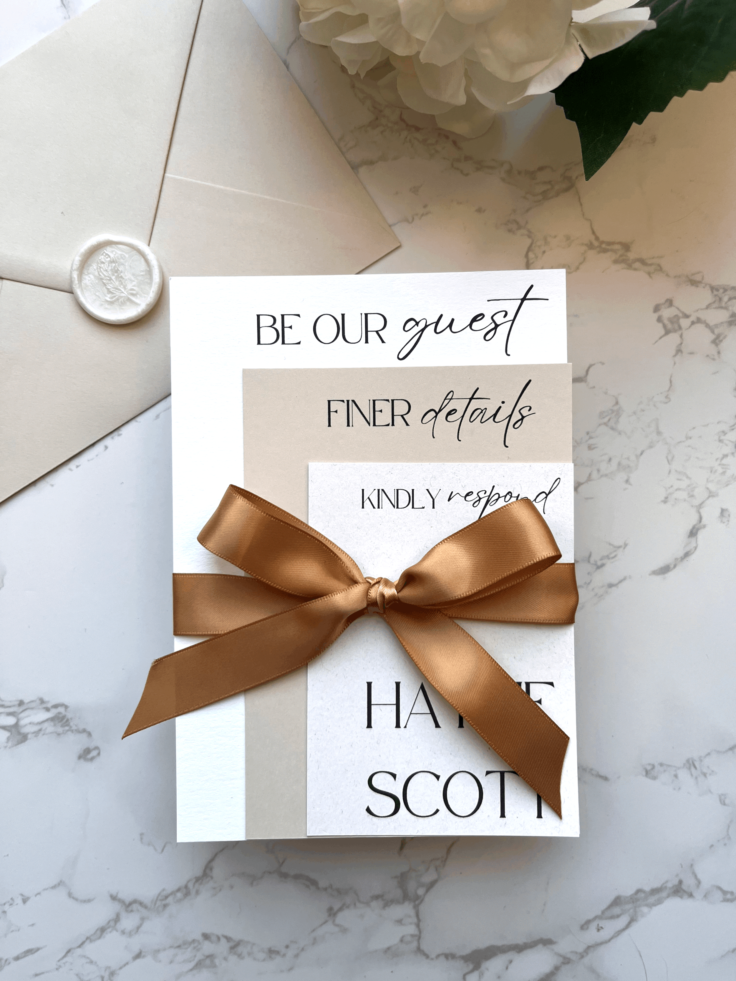 Bow Neutral Invitation Suite - Gold
