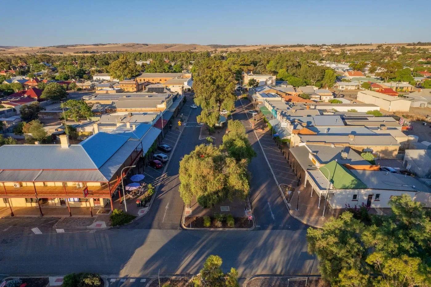 birds eye view of the main street in crystal brook