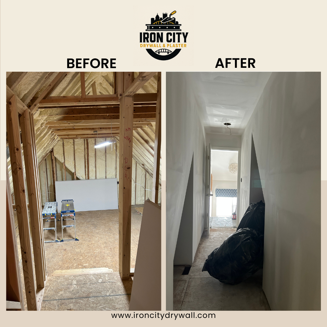 robinson township-drywall-bedroom-before and after