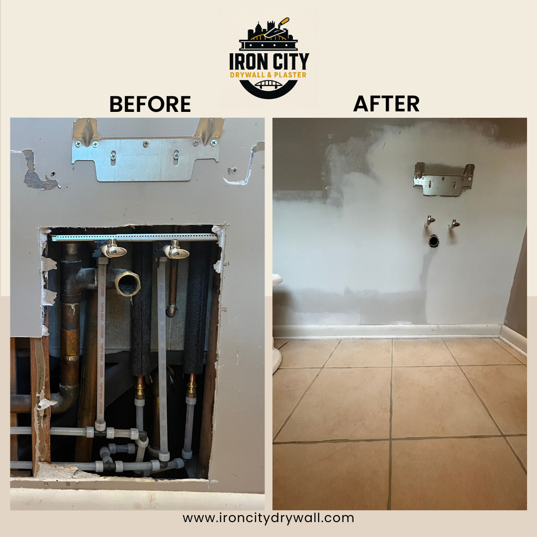 bathroom-leak-repair-drywall-allison park-before and after