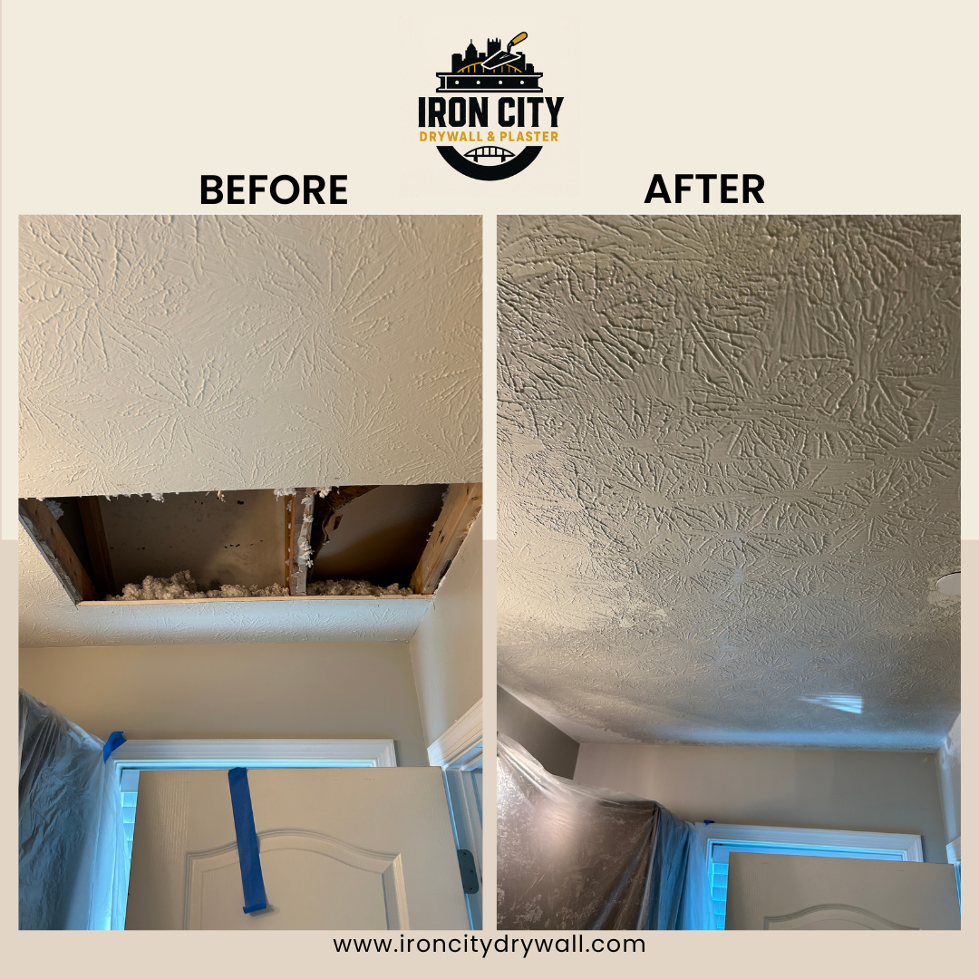 drywall-ceiling-repair-collier-township-before-after
