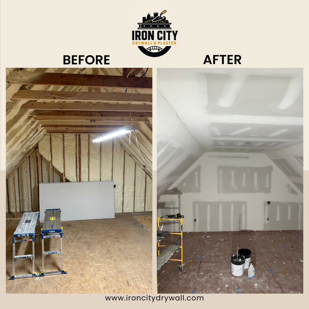 robinson township-drywall-bedroom-before and after