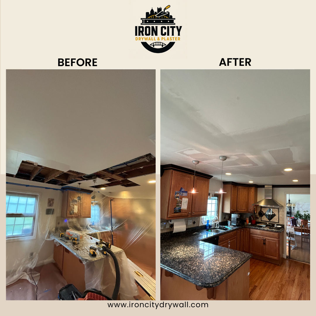 drywall-ceiling-repair-water-damage-before and after