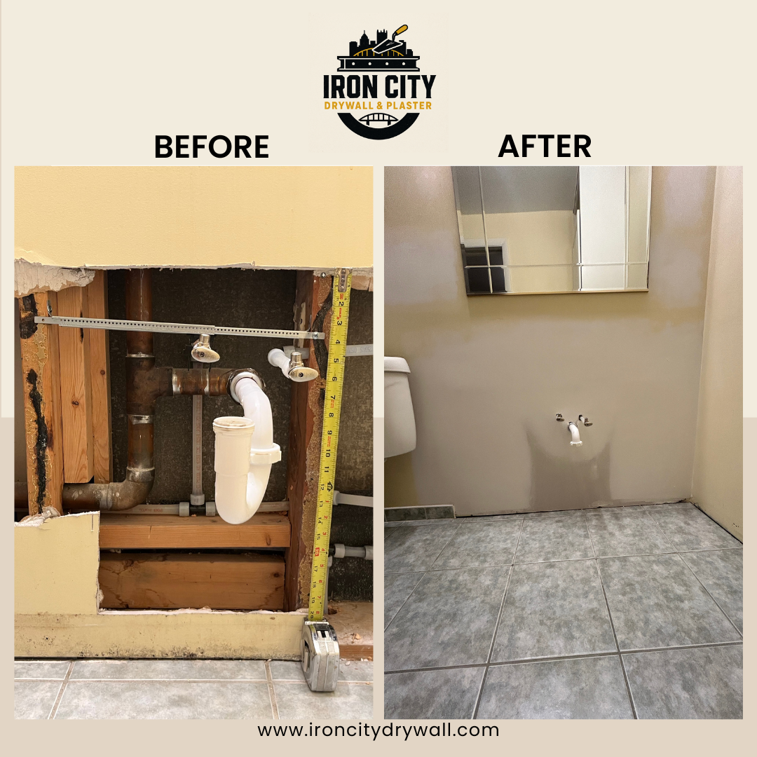 bathroom-leak-repair-drywall-allison park-before and after