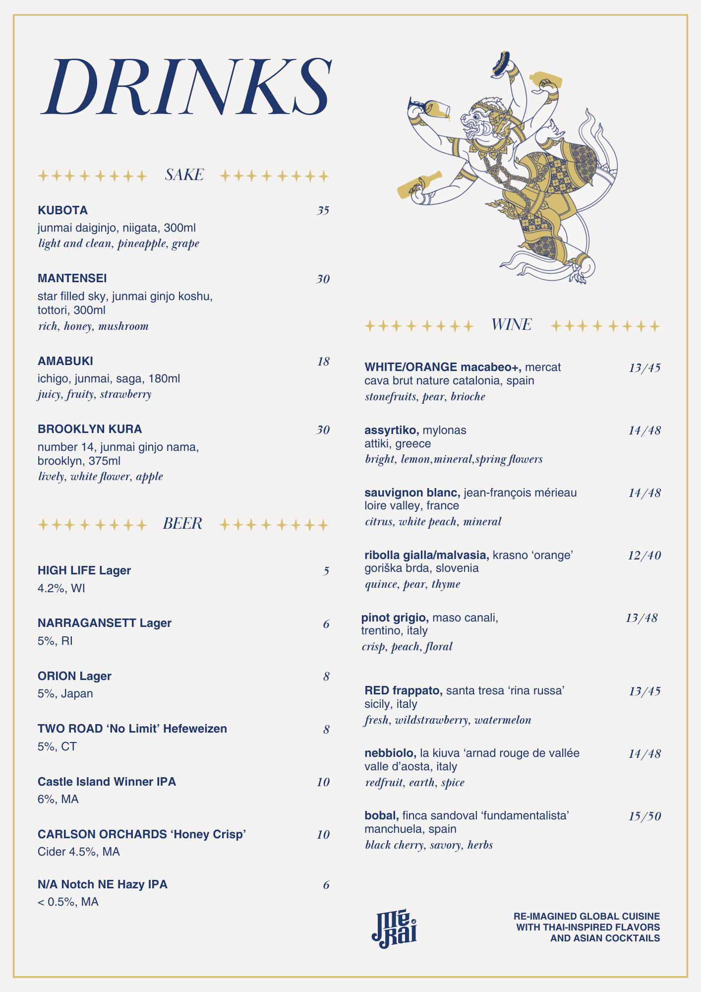 Merai-Sake-Wine-Beer-Alcohol Menu