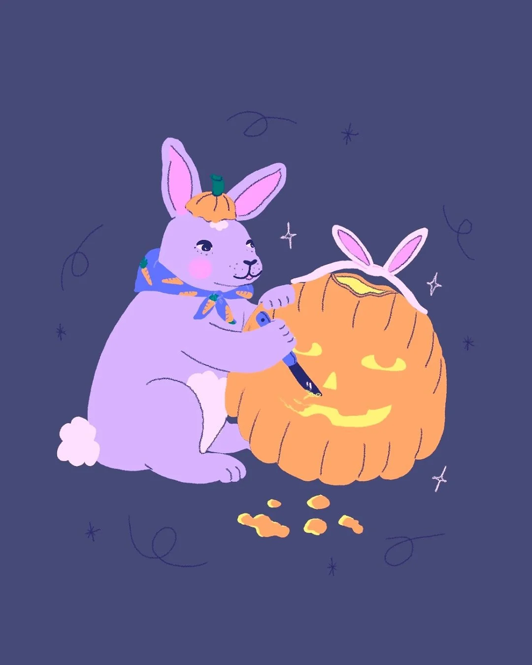 🎃🐰Potiron rond rond - Squash it! 🎃🐰

Illustration de la semaine 3 du d&eacute;fi IQtober d&rsquo;@illustrationquebec !

#iqtober25 #iqtober #halloweenillustration #animalillustration