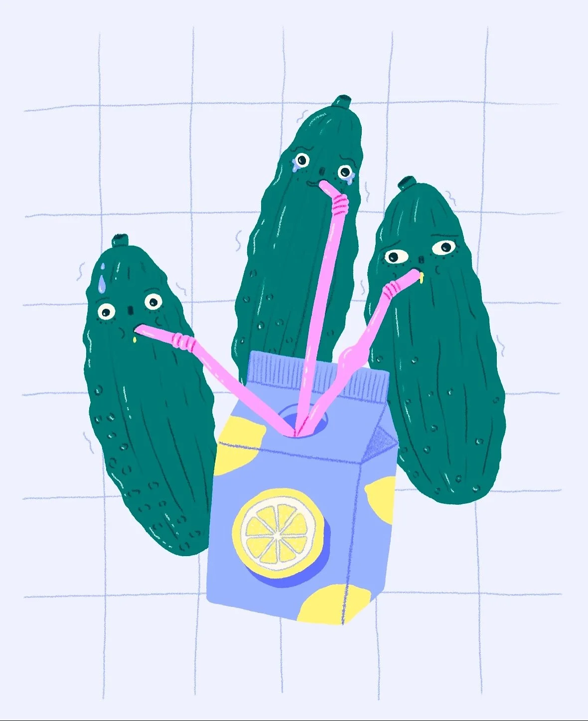 Pickles and lemonade 🥒🥤

@peachtober 29 : SOUR 🍋

Cette illustration me donne faim et soif 🤓

#peachtober #peachtober25 #peachtober25sour