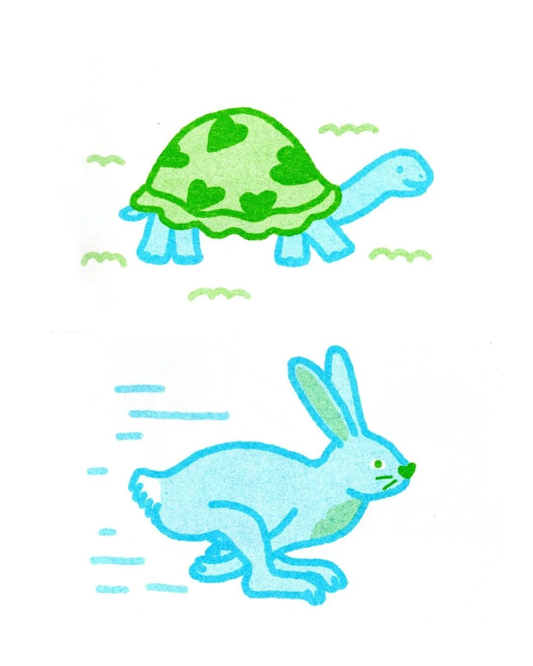 Quelques unes des illustrations r&eacute;alis&eacute;es pour le jeu des contraires du @grilledcheesemag num&eacute;ro Contraires pour les 2-4 ans. 

🐢🐰
🌧️☀️
🐭🐘

Tous leurs magazines sont imprim&eacute;s en riso &agrave; Montr&eacute;al, allez je