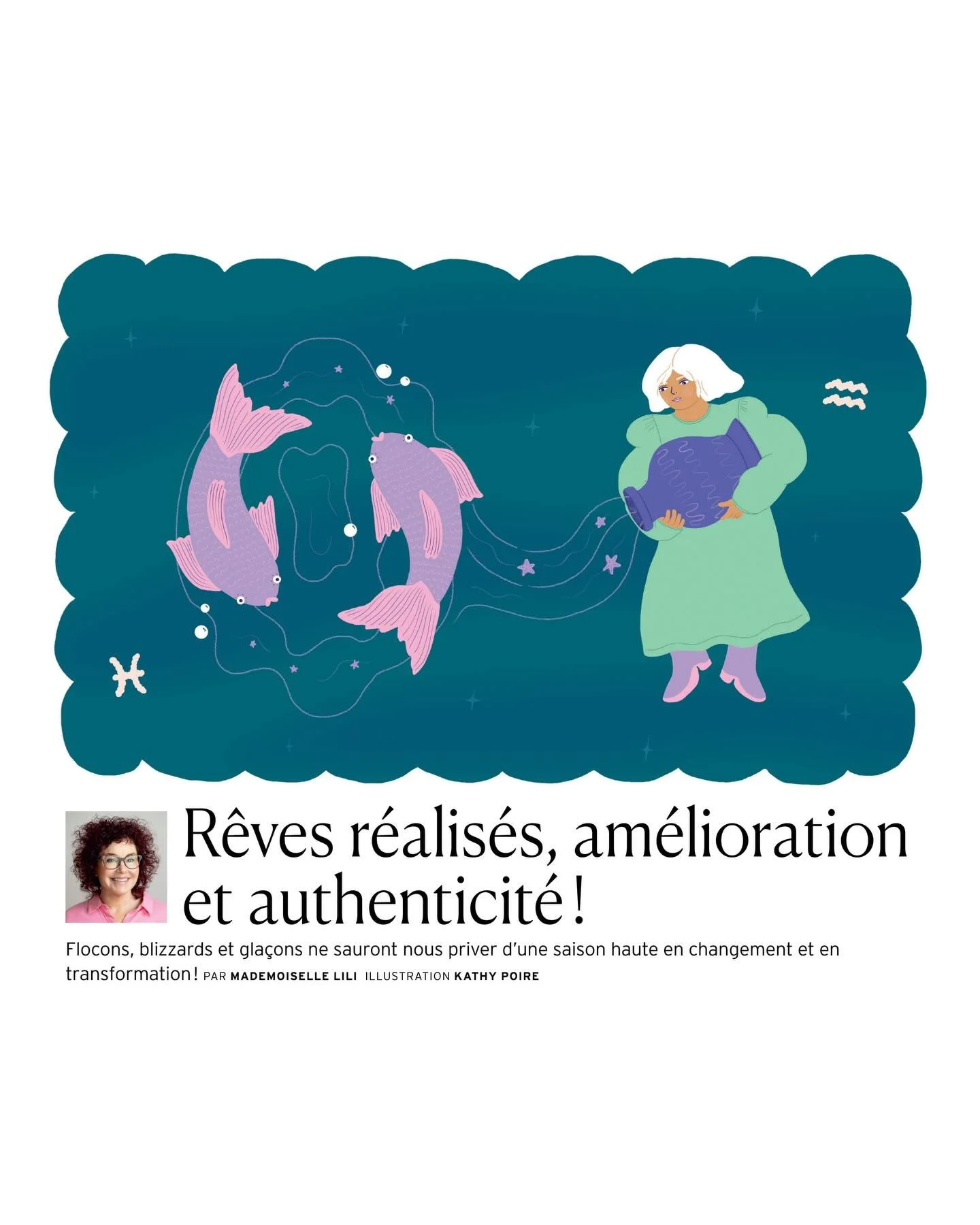 Illustration pour le dossier astro du num&eacute;ro d&rsquo;hiver du&nbsp;@magazine_vero&nbsp;! 🏺✨🐠

Les jolis verseaux et les poissons nous font r&ecirc;ver dans cette chronique ! ♒️♓️

✍️ @mademoiselleliliastro

#editorialillustration&nbsp;#women
