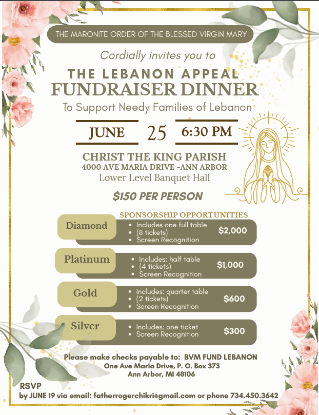 The Lebanon Appeal Fundraiser Dinner - Christ the King Parish - Ann Arbor
