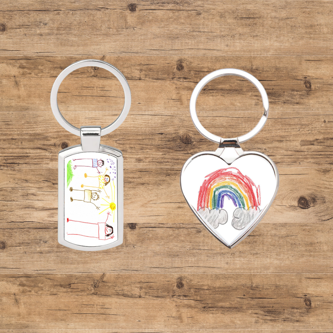 Children's Drawing to Treasure Keyring — Heart or Oblong Shape
