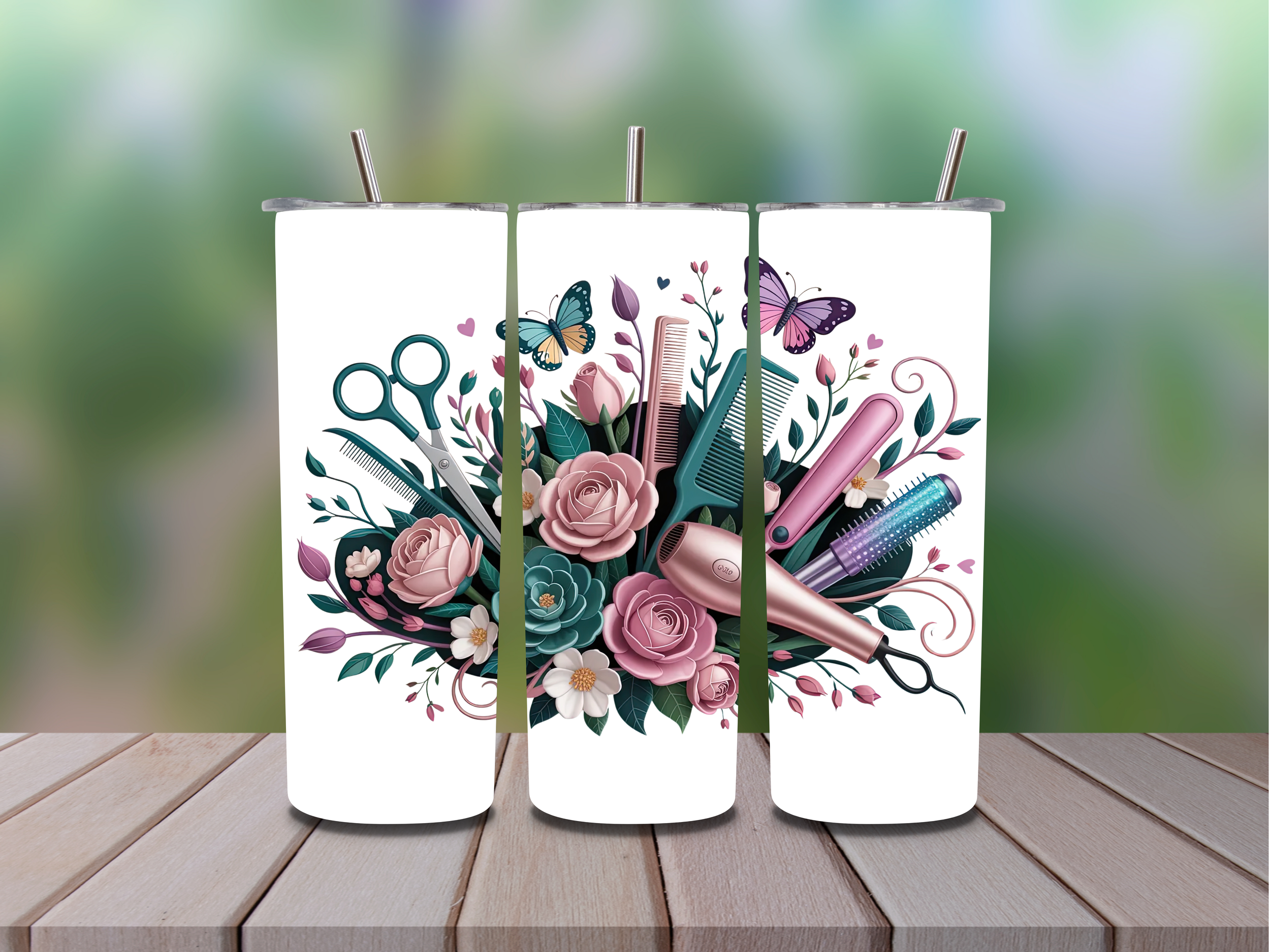 20oz Tumbler Hairdresser Floral - Sparkle or Plain Tumbler Available
