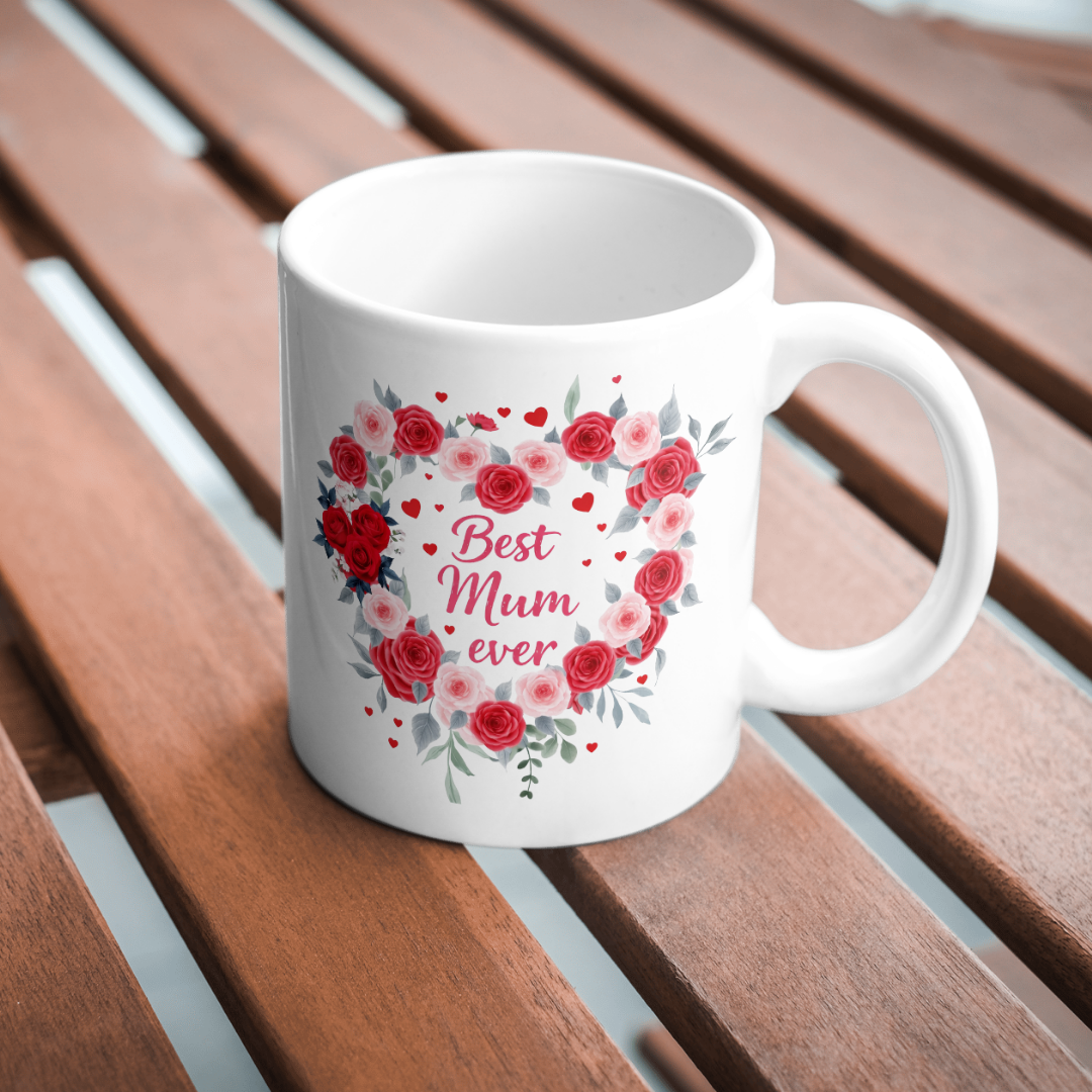 Mother's Day "Best Mum ever" Heart Floral Printed Mug