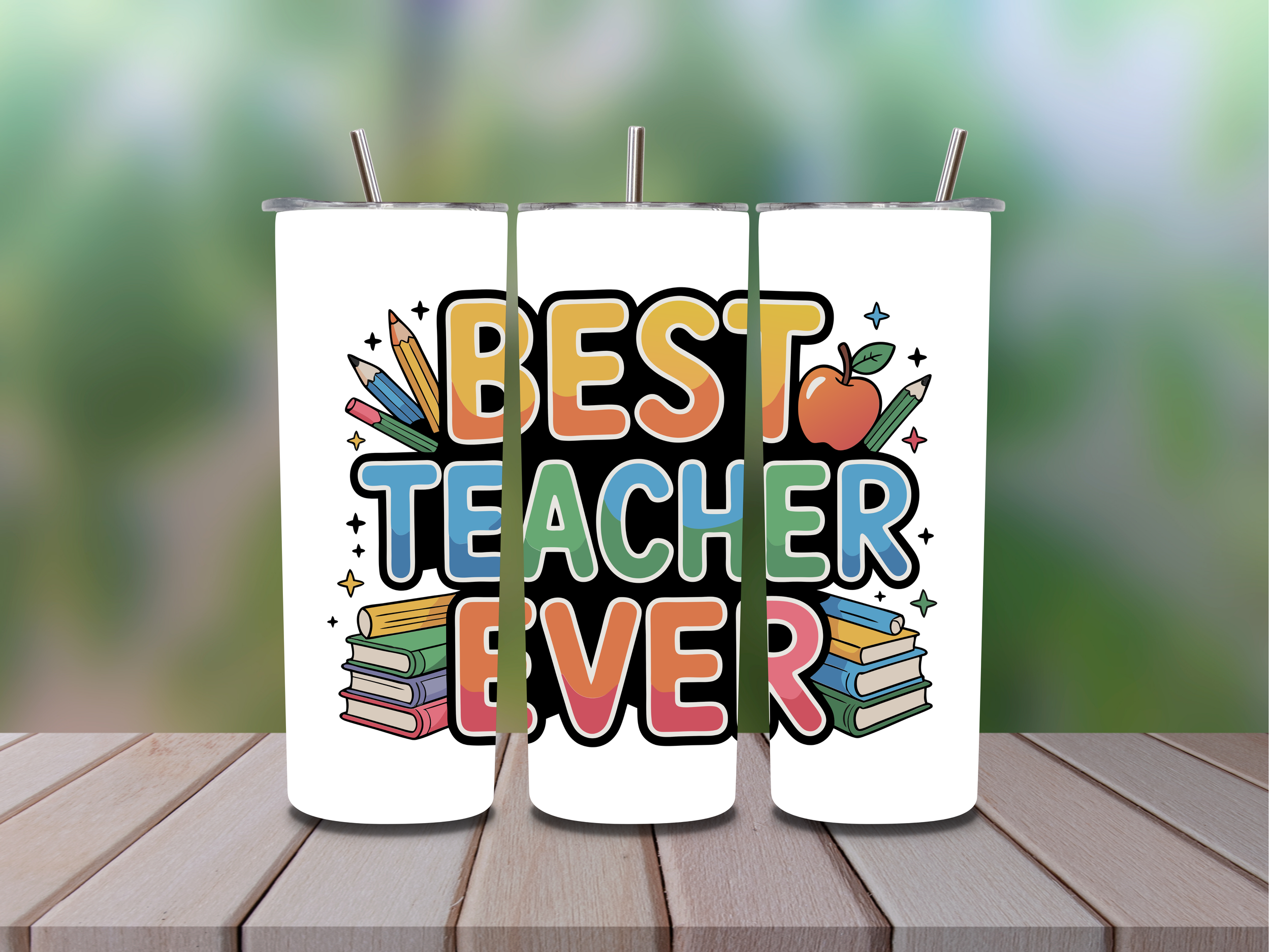 20oz Tumbler Best Teacher Ever- Sparkle or Plain Tumbler Available