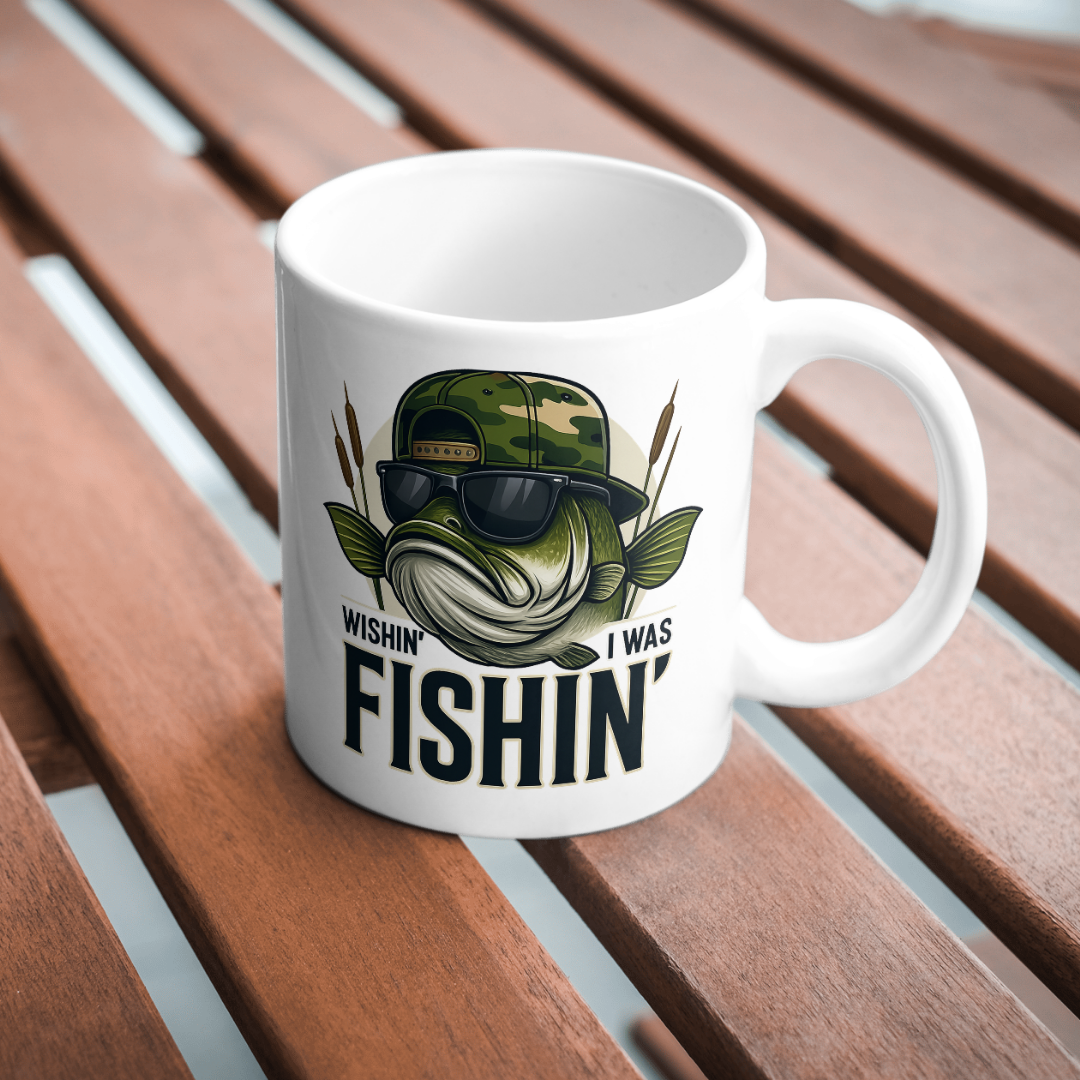 'Wishin i was Fishin' Printed Mug