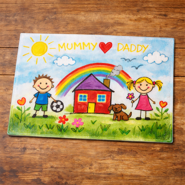 Children's Drawings to Treasure Printed A4 Glass Chopping Board