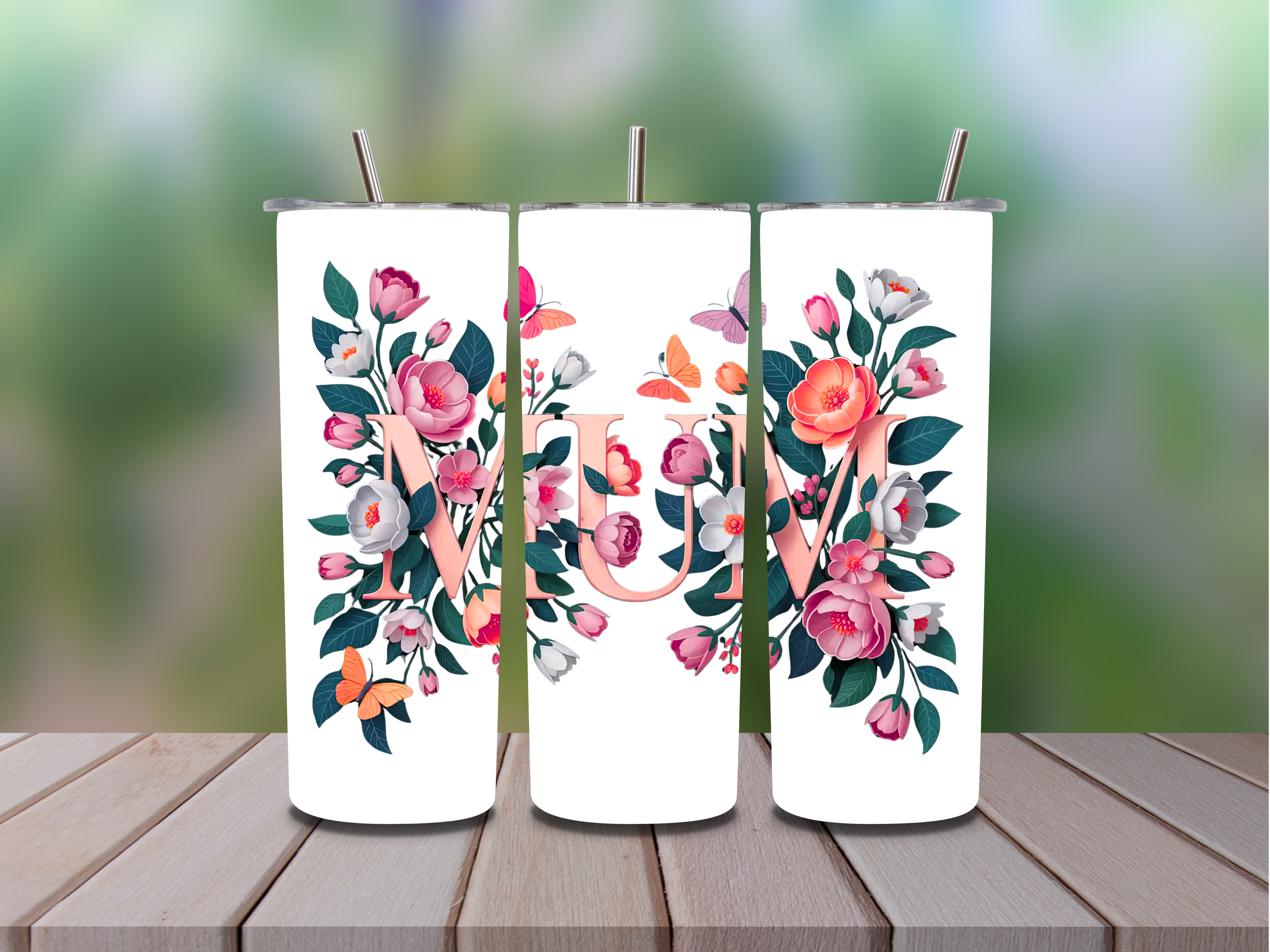20oz Tumbler Mum Floral - Sparkle or Plain Tumbler Available