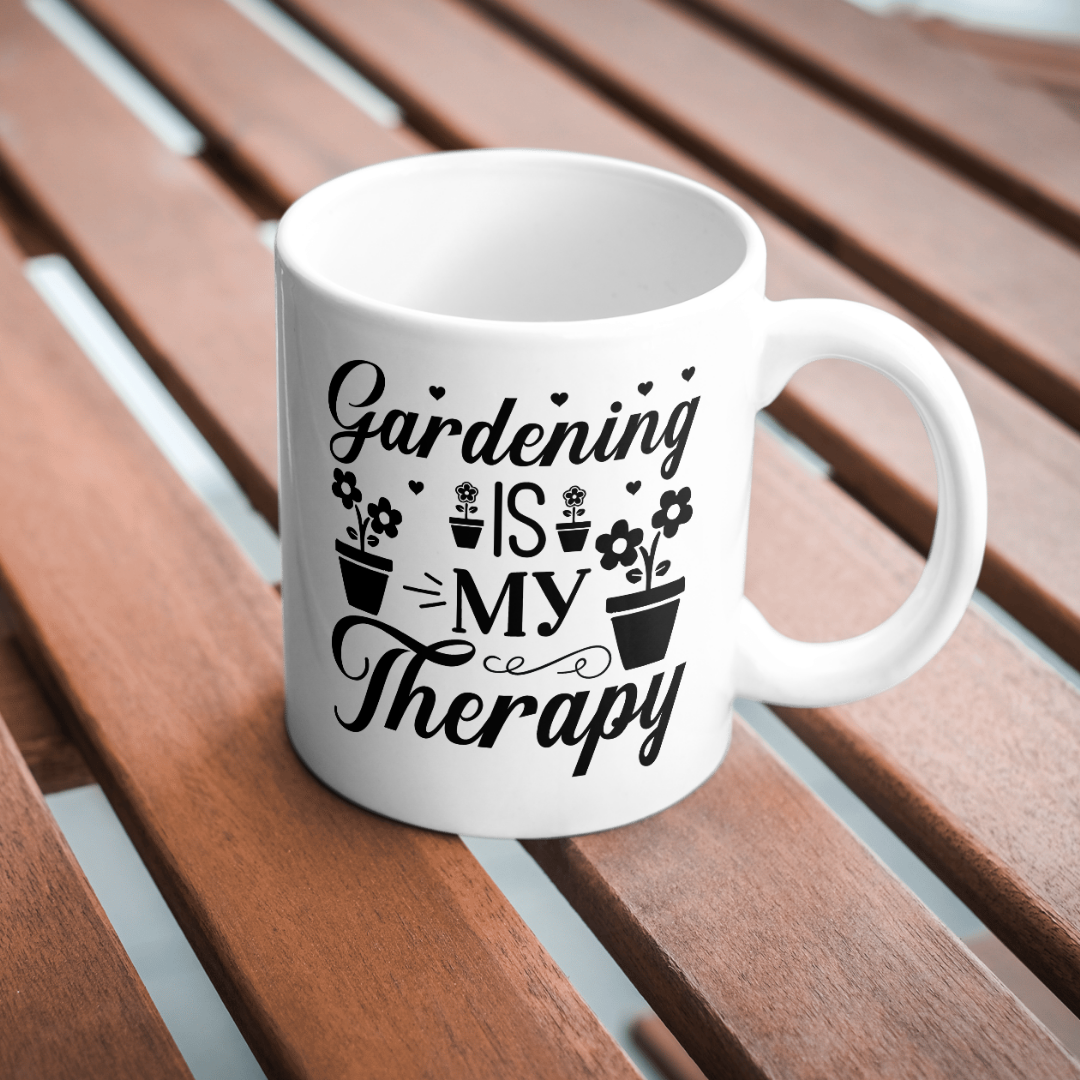 'Gardening is my Therapy' Printed Mug